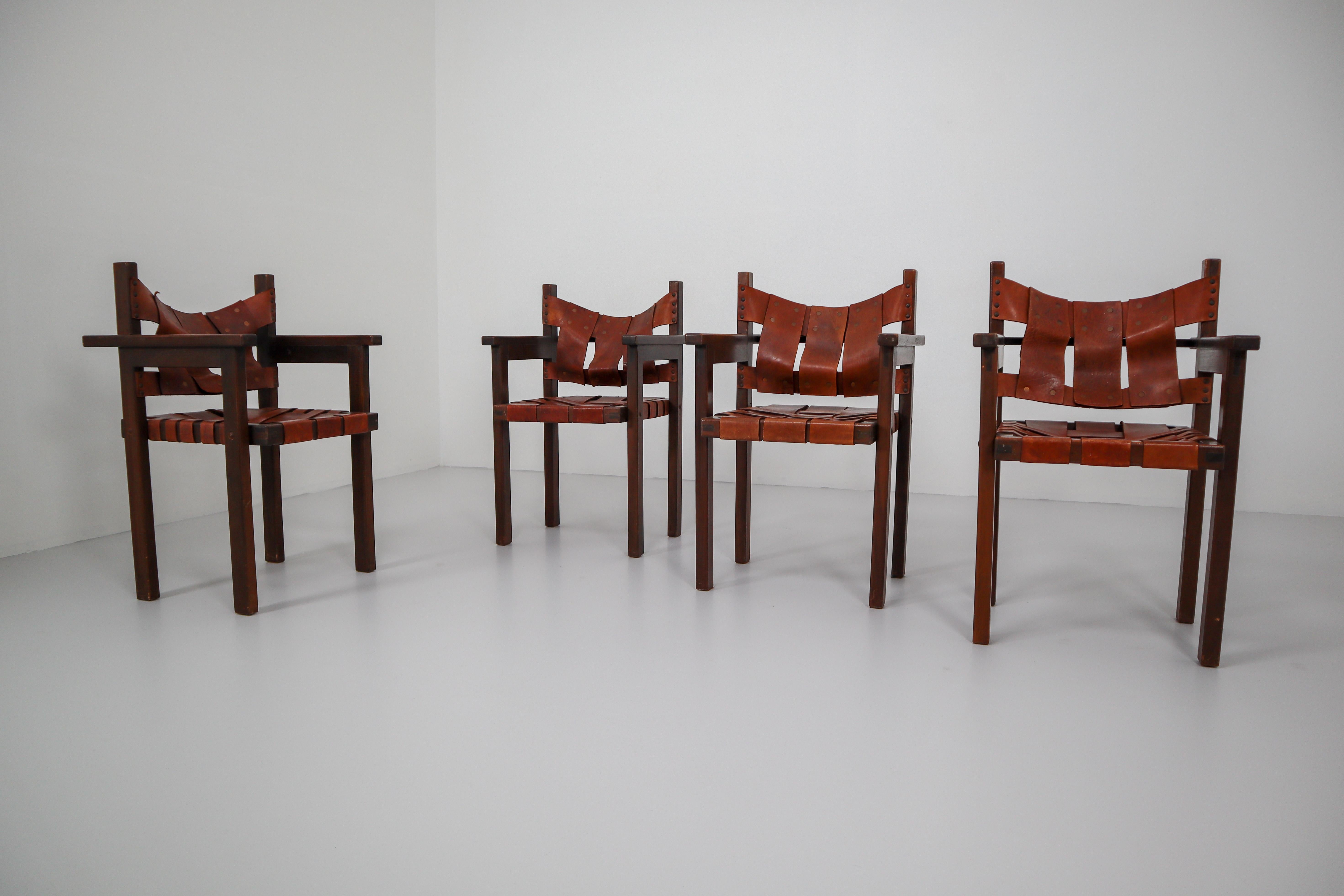 20th Century Midcentury Safari Armchairs with Cognac Patinated Leather, 1960s