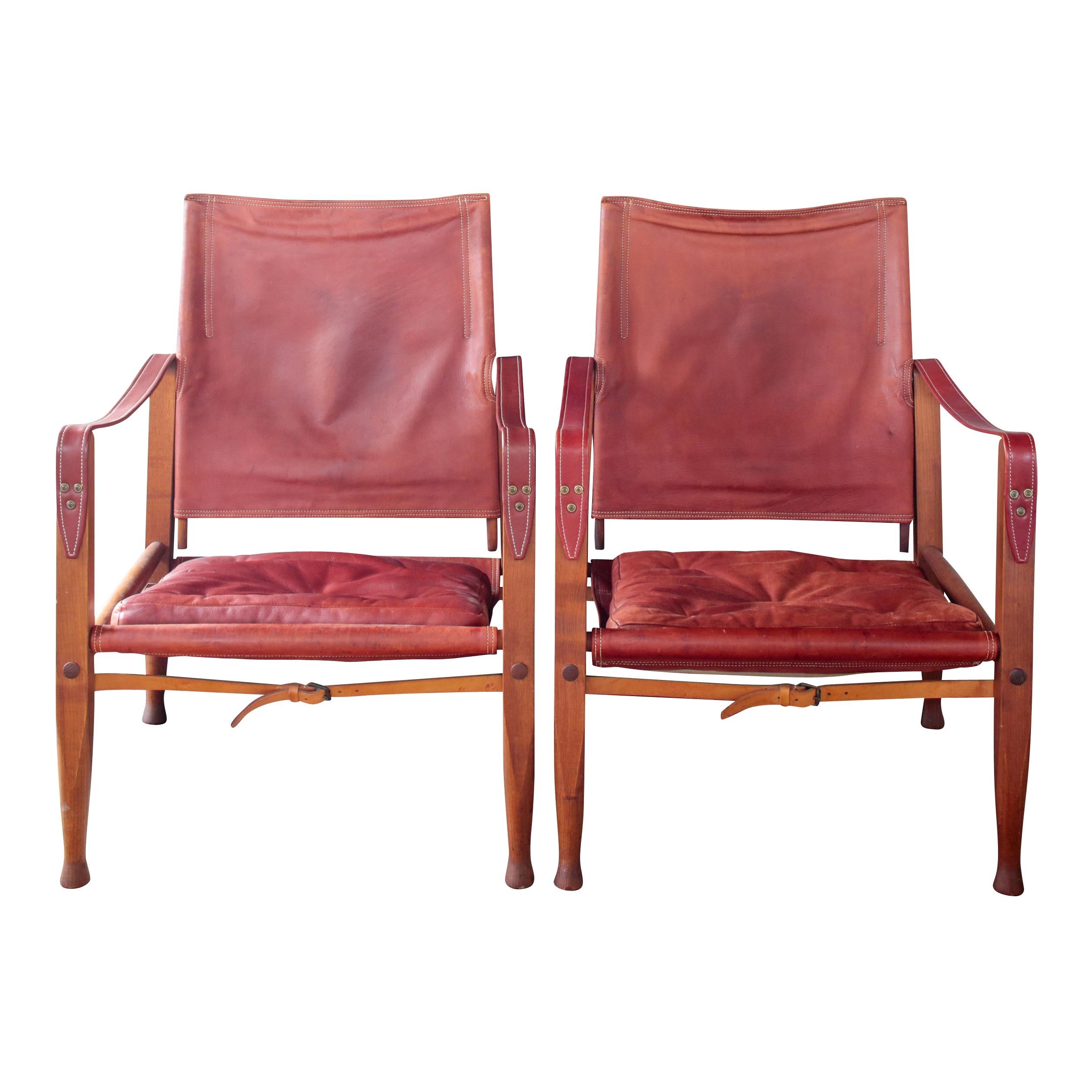 Midcentury Safari Chairs by Kaare Klint in Oxblood Leather with Rosewood Frame