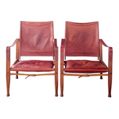 Midcentury Safari Chairs by Kaare Klint in Oxblood Leather with Rosewood Frame