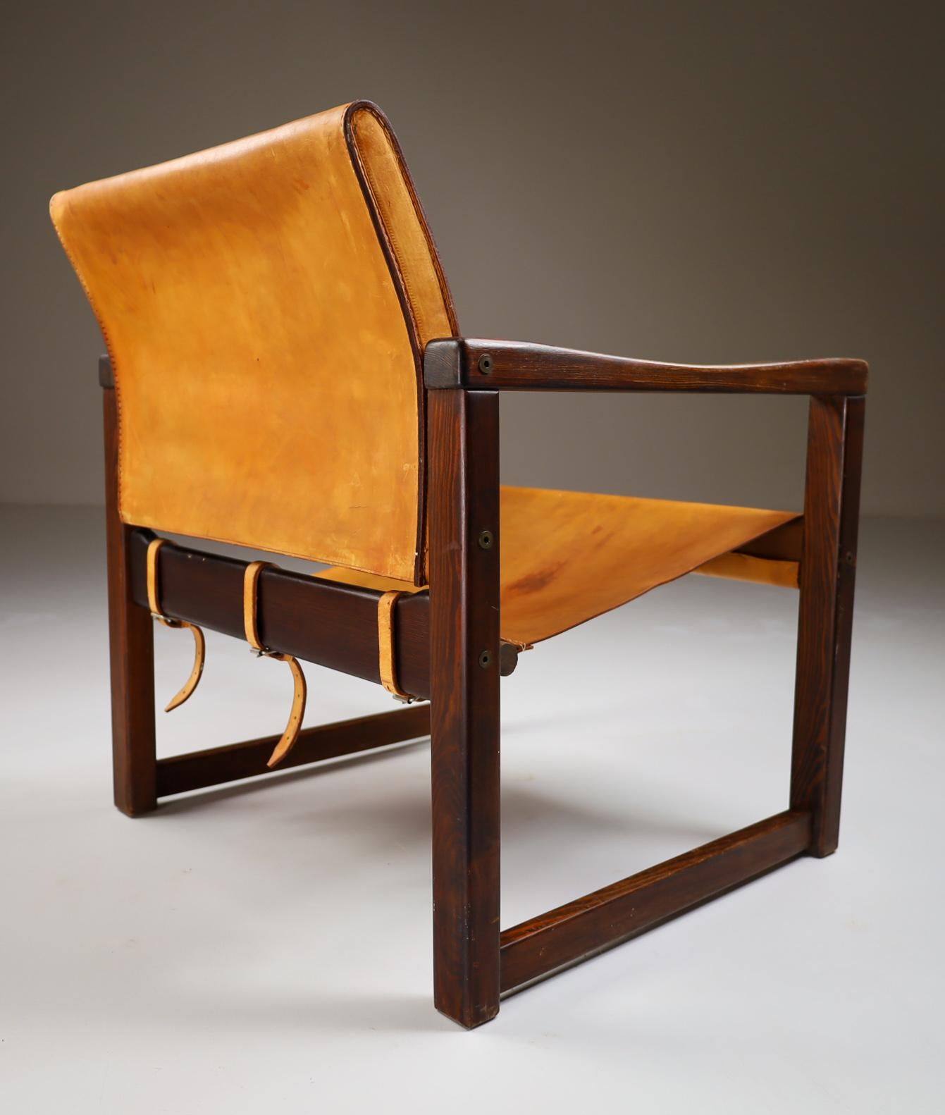 20th Century Midcentury Safari Lounge Chair in Patinated Cognac Saddle Leather, 1970s