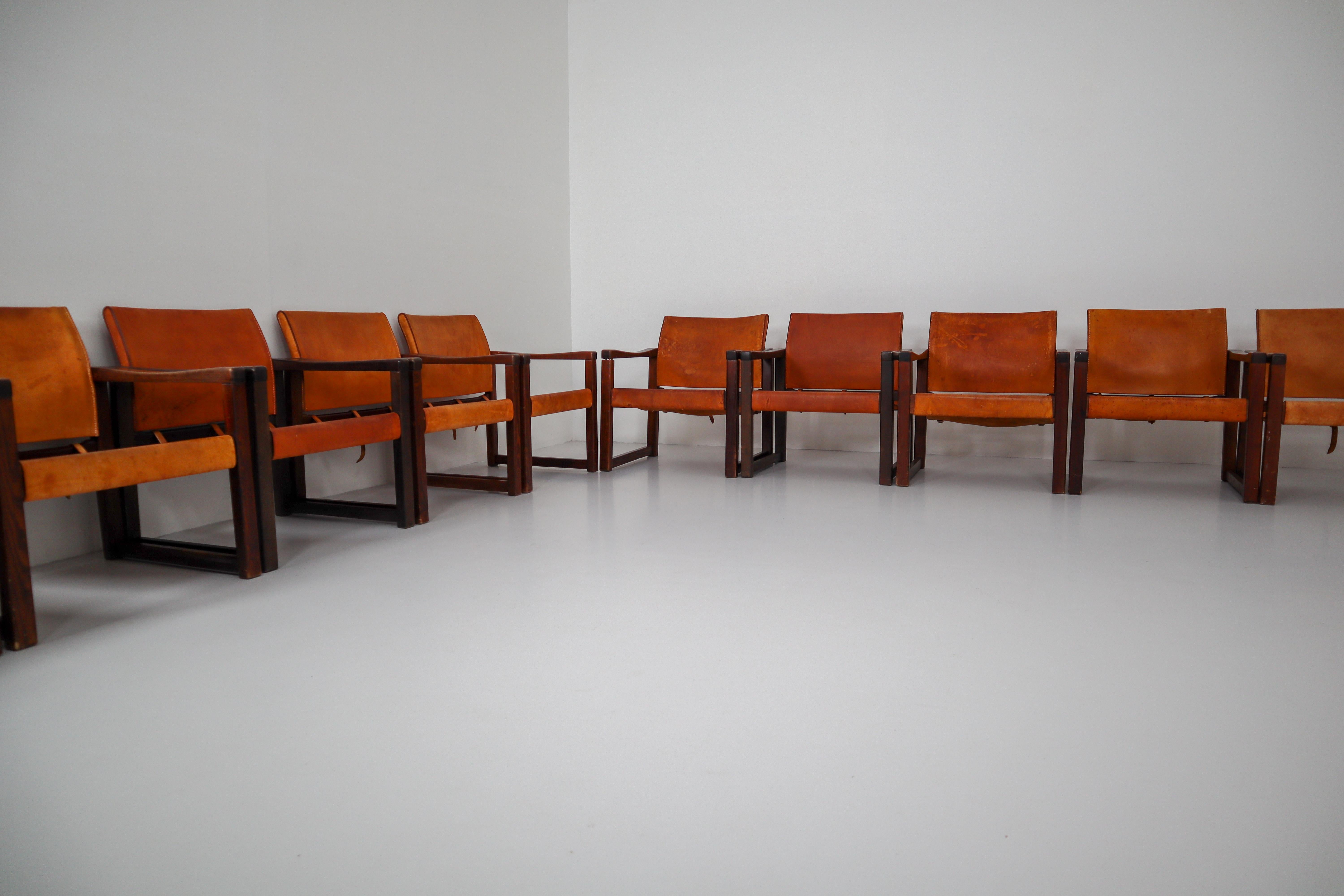 Midcentury Safari Lounge Chairs in Patinated Cognac Saddle Leather, 1970s 5