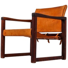 Midcentury Safari Lounge Chairs in Patinated Cognac Saddle Leather, 1970s