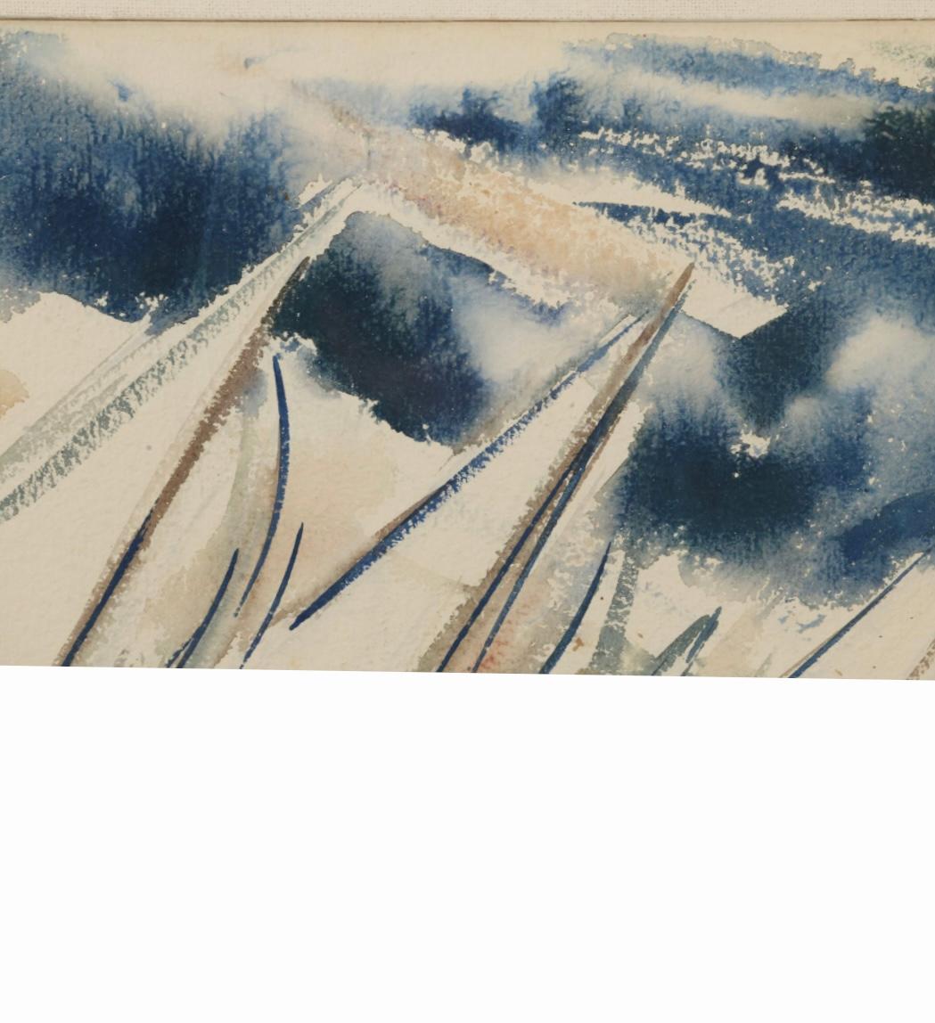 Peinture à l'aquarelle d'une scène de voile du milieu du siècle par Bartsch 1953 en vente 4