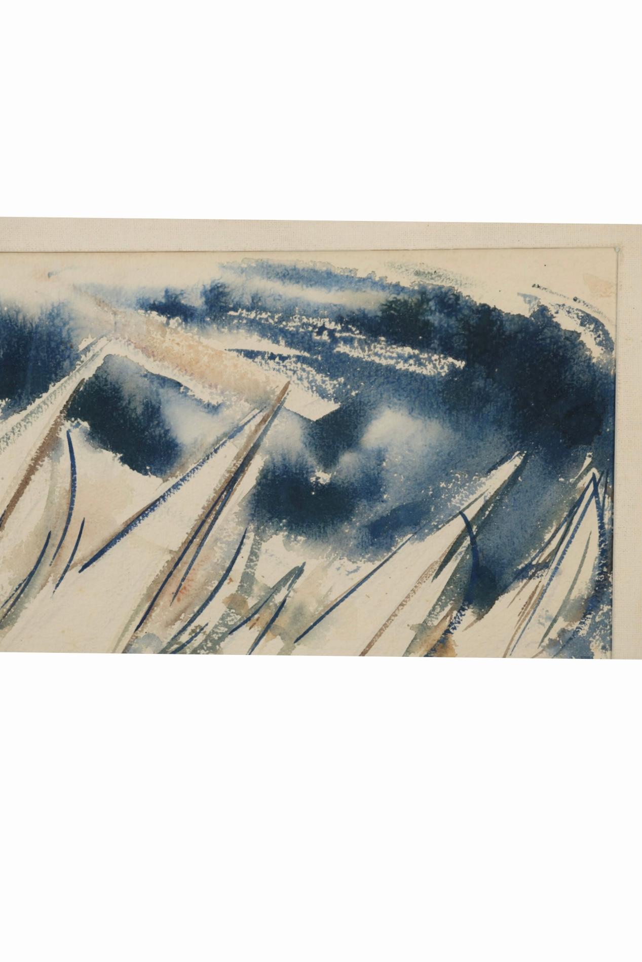 Peinture à l'aquarelle d'une scène de voile du milieu du siècle par Bartsch 1953 Bon état - En vente à New York, NY