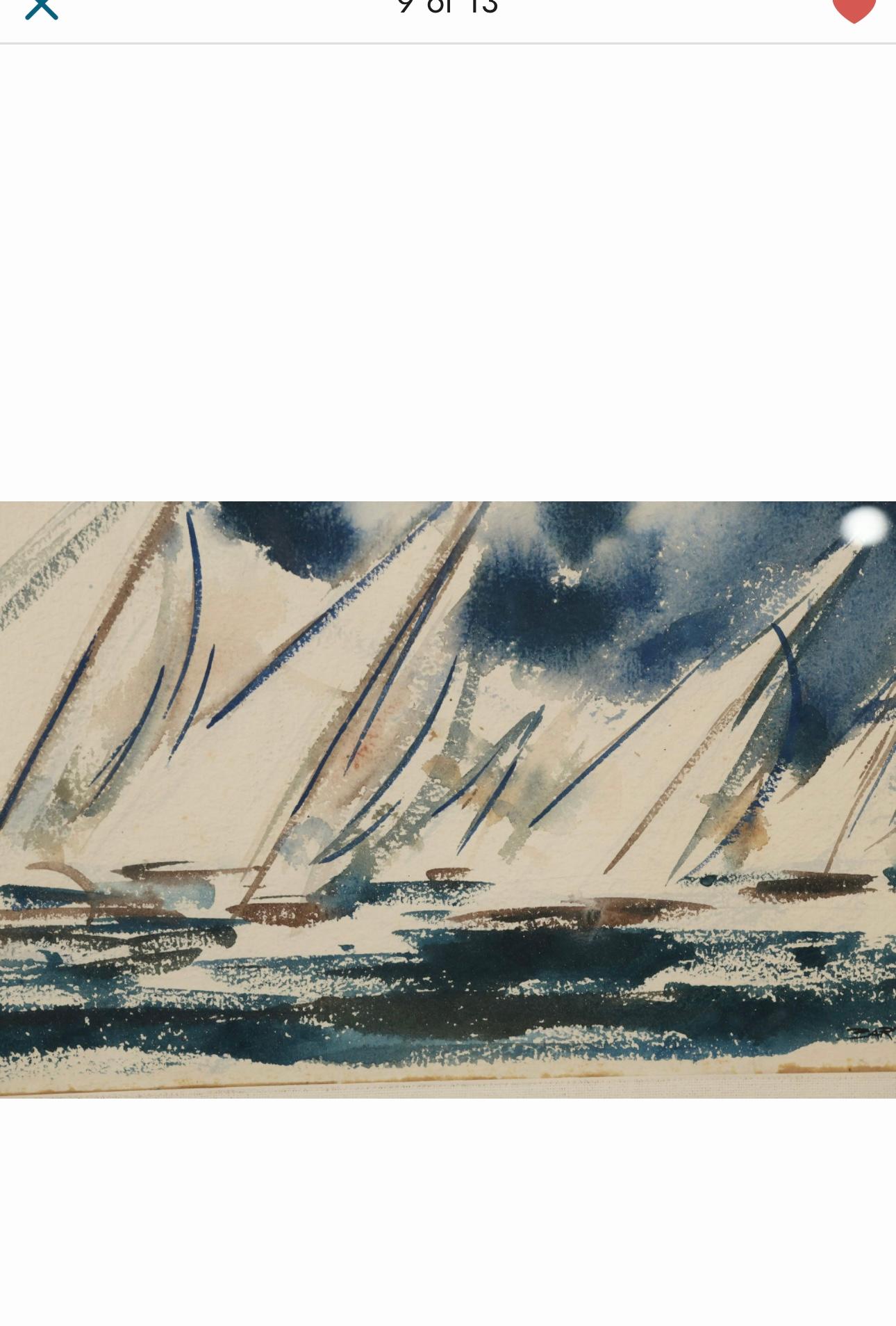 Milieu du XXe siècle Peinture à l'aquarelle d'une scène de voile du milieu du siècle par Bartsch 1953 en vente