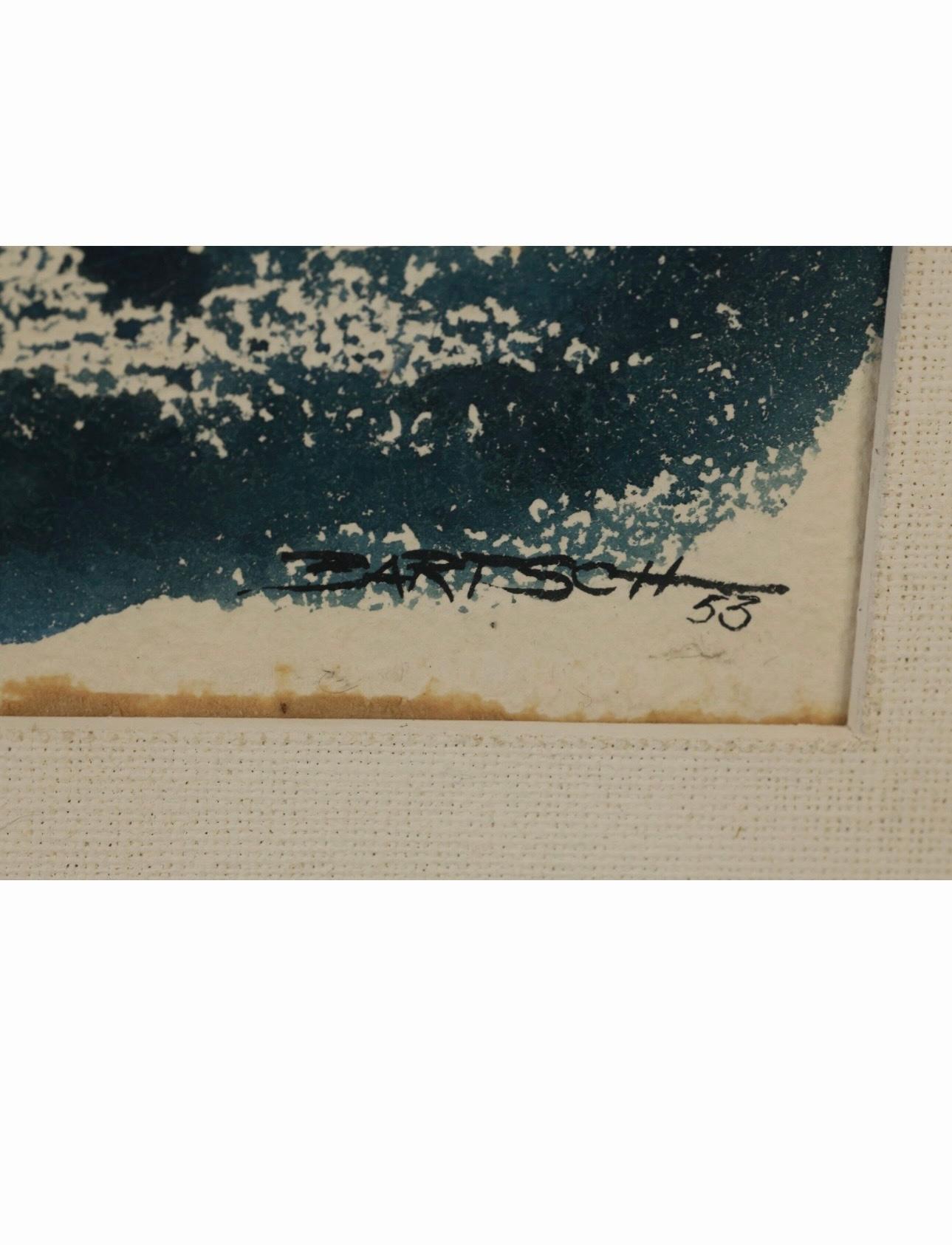 Bois Peinture à l'aquarelle d'une scène de voile du milieu du siècle par Bartsch 1953 en vente