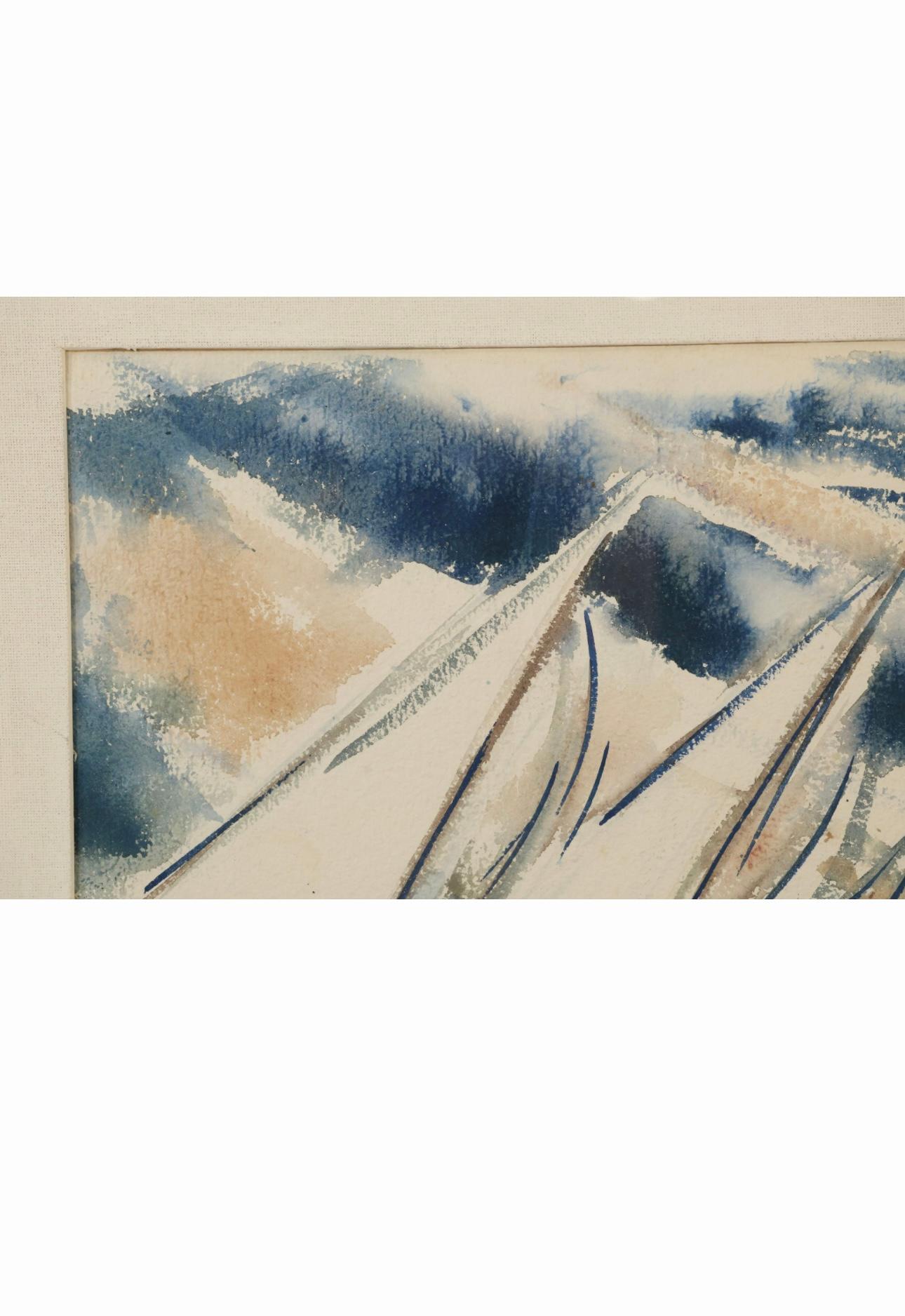 Peinture à l'aquarelle d'une scène de voile du milieu du siècle par Bartsch 1953 en vente 1