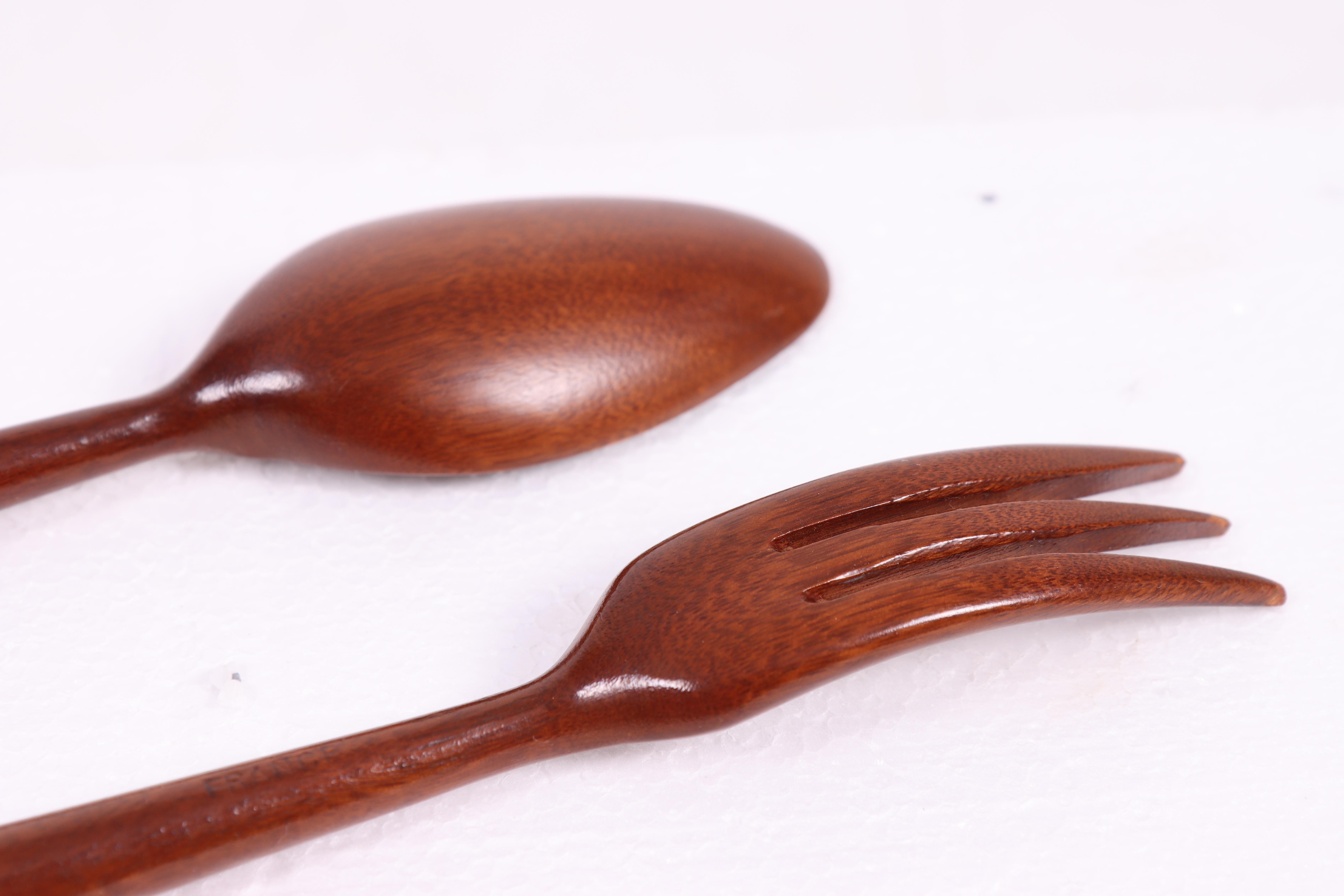 French Midcentury Salad Cutlery in Mahogany Sterling Silver by Cartier, 1960s For Sale