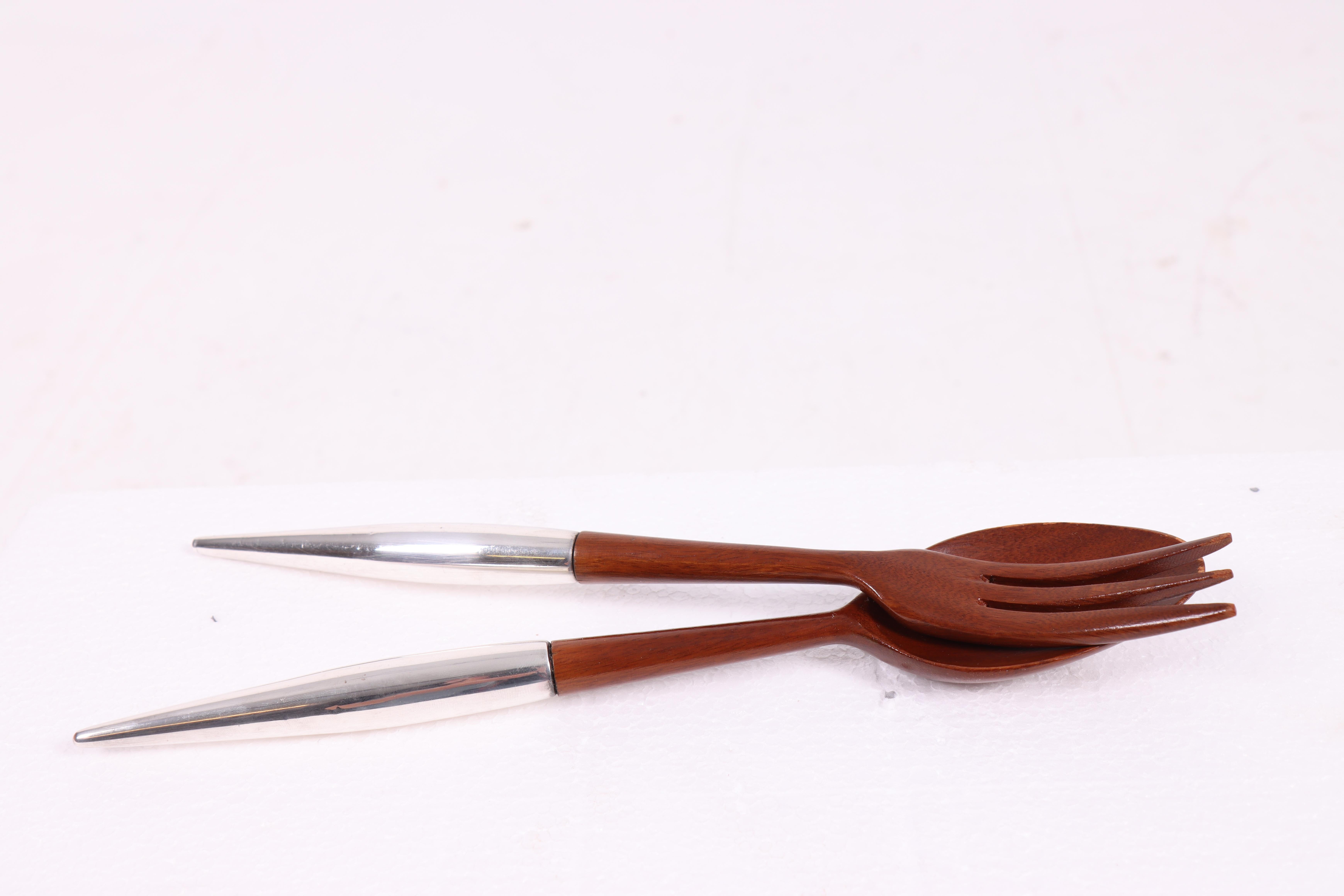 Midcentury Salad Cutlery in Mahogany Sterling Silver by Cartier, 1960s For Sale 2