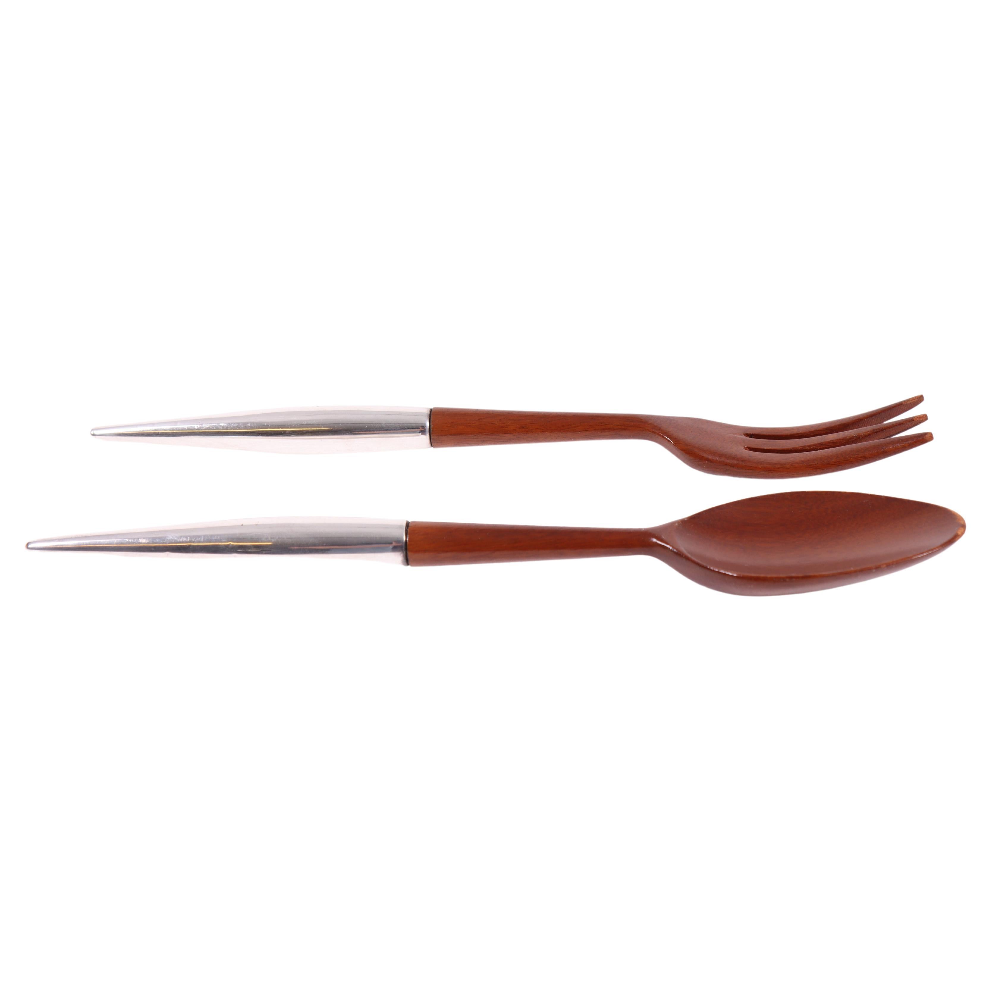 Midcentury Salad Cutlery in Mahogany Sterling Silver by Cartier, 1960s For Sale