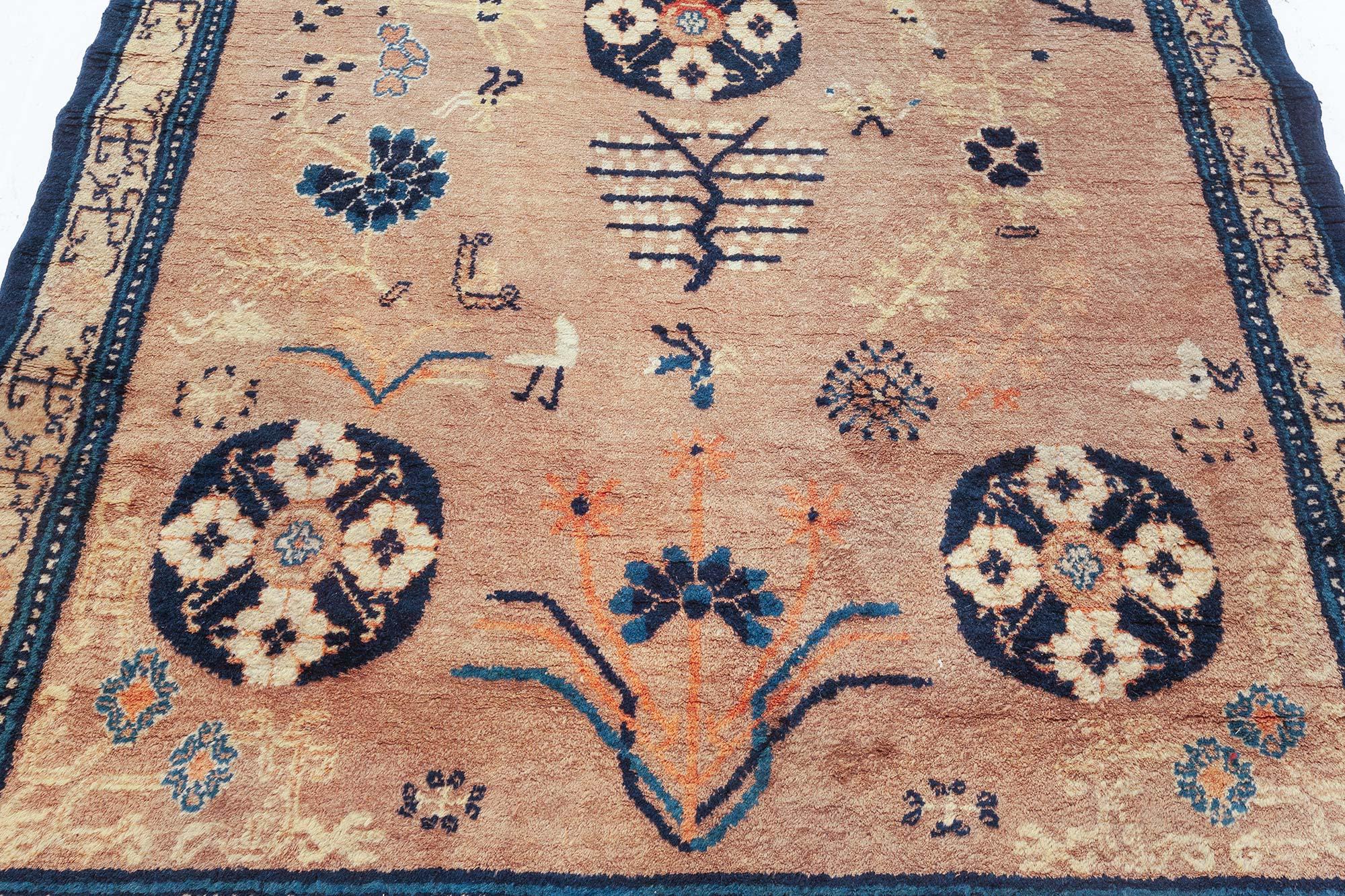 Midcentury Samarkand navy blue and beige handmade wool carpet.
Size: 4'0