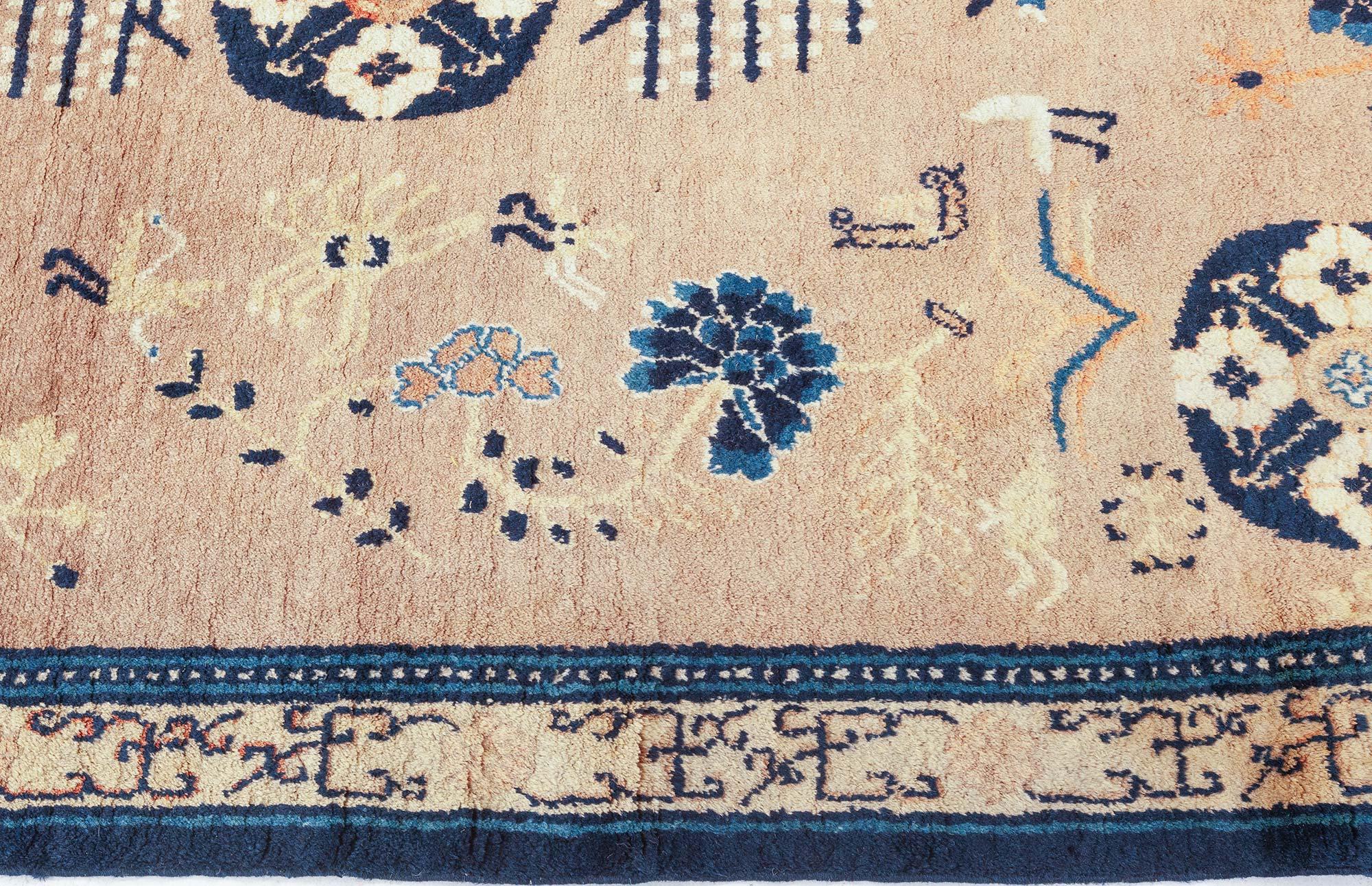 Uzbek Midcentury Samarkand Handmade Wool Carpet For Sale