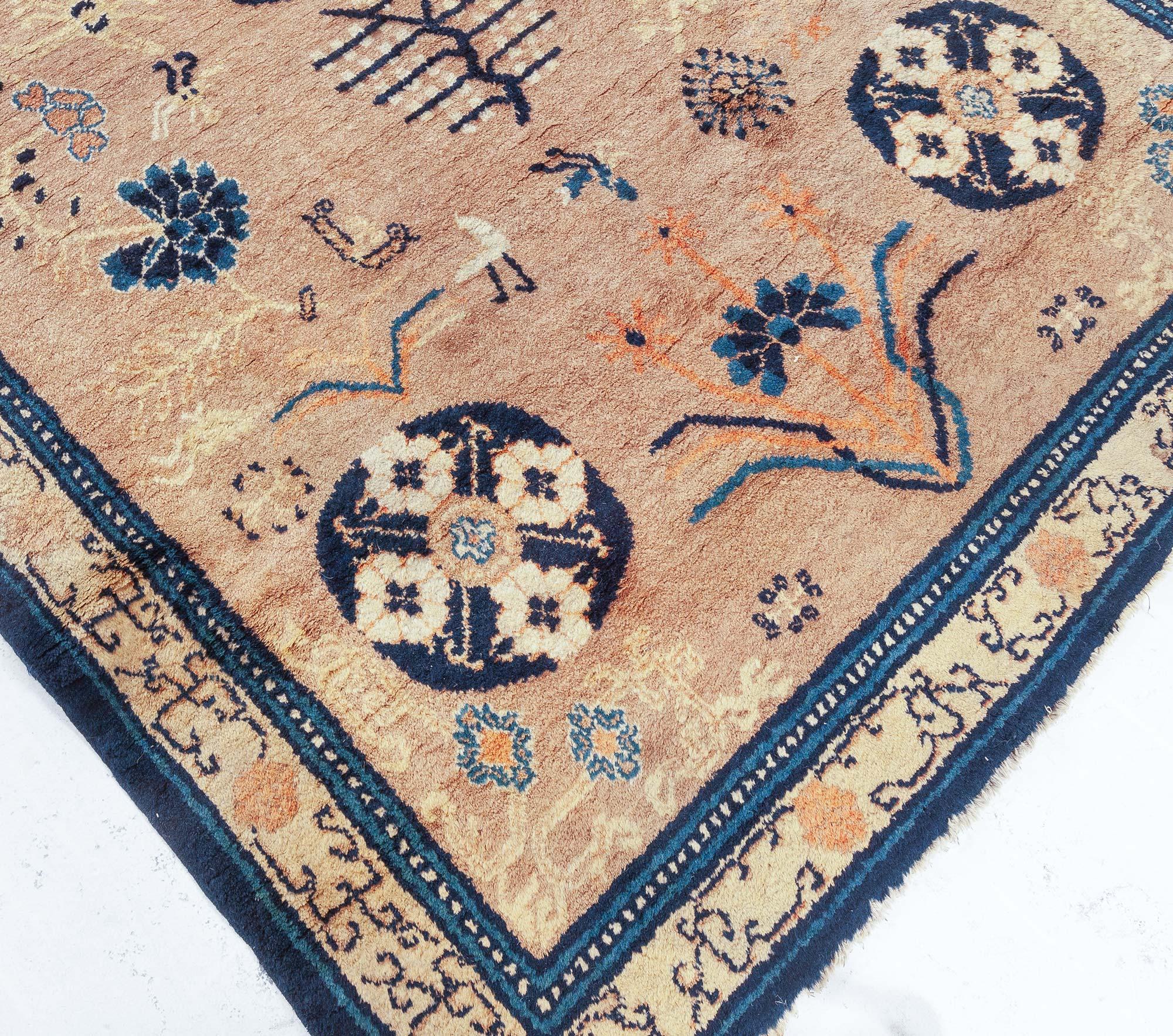 Hand-Knotted Midcentury Samarkand Handmade Wool Carpet For Sale