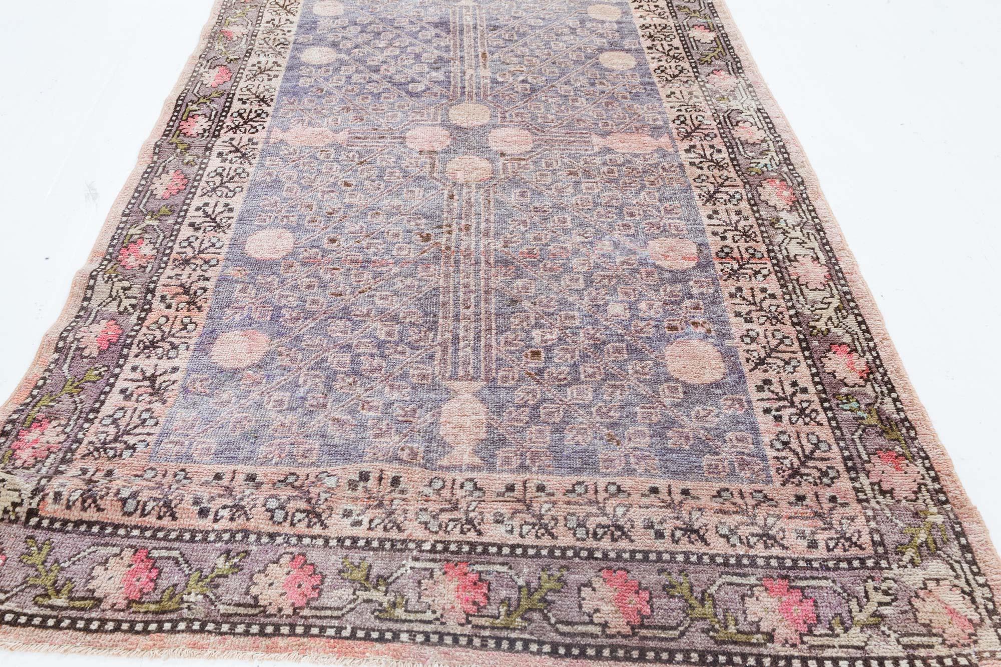 Hand-Knotted Midcentury Samarkand Handmade Wool Rug For Sale