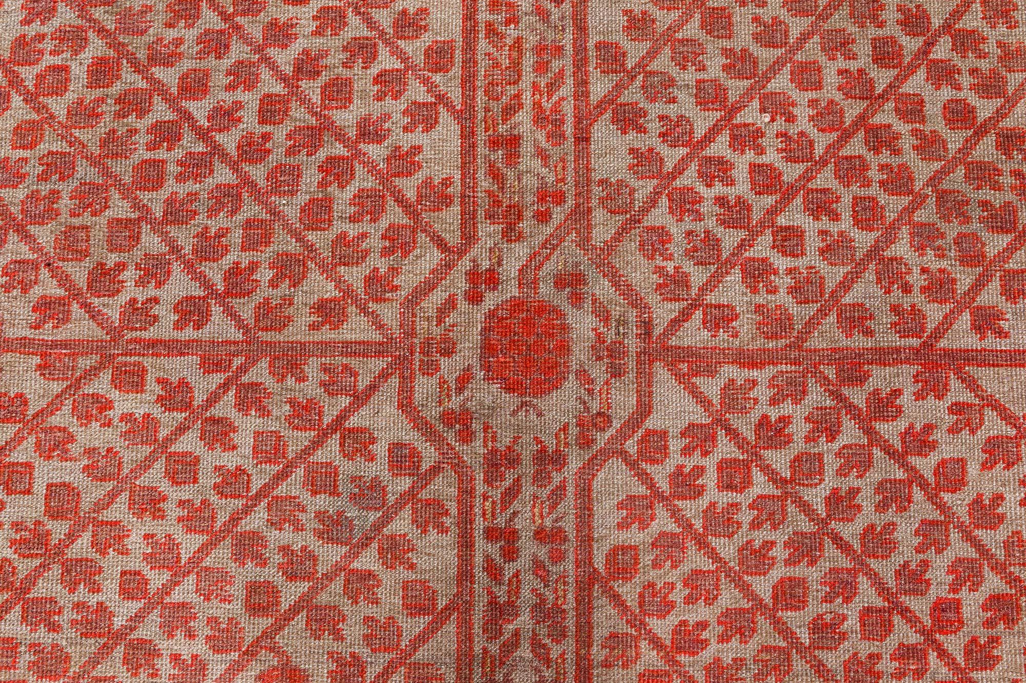 Uzbek Midcentury Samarkand Handmade Wool Rug For Sale