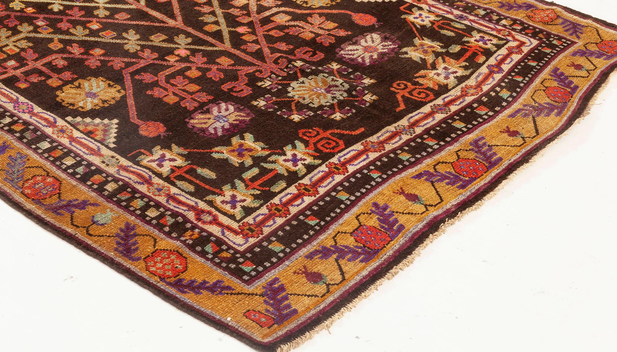 Uzbek Midcentury Samarkand Handmade Wool Rug For Sale