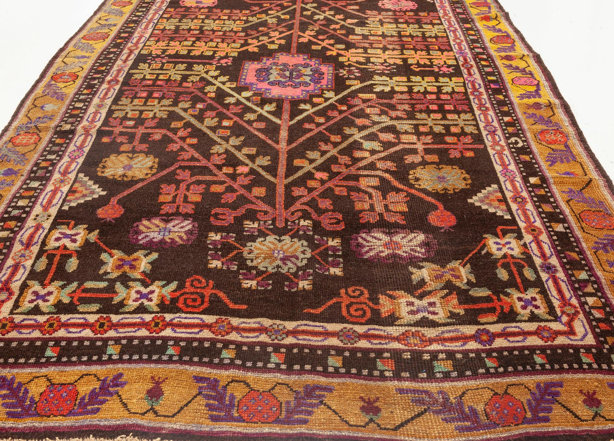 Hand-Knotted Midcentury Samarkand Handmade Wool Rug For Sale
