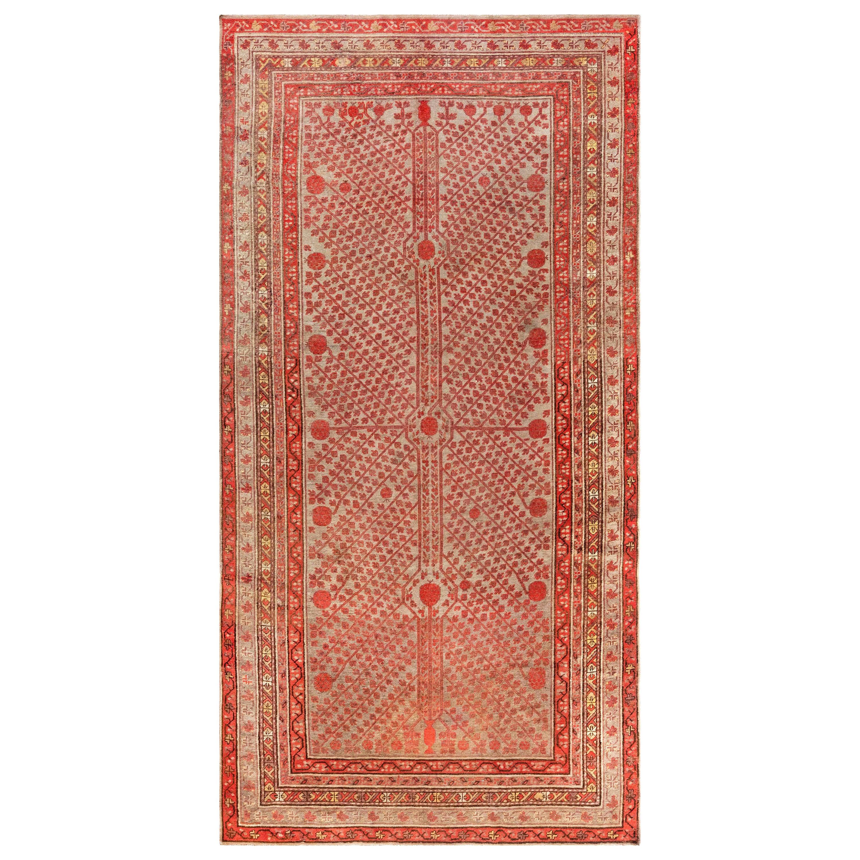 Midcentury Samarkand Handmade Wool Rug in Beige, Red and Orange