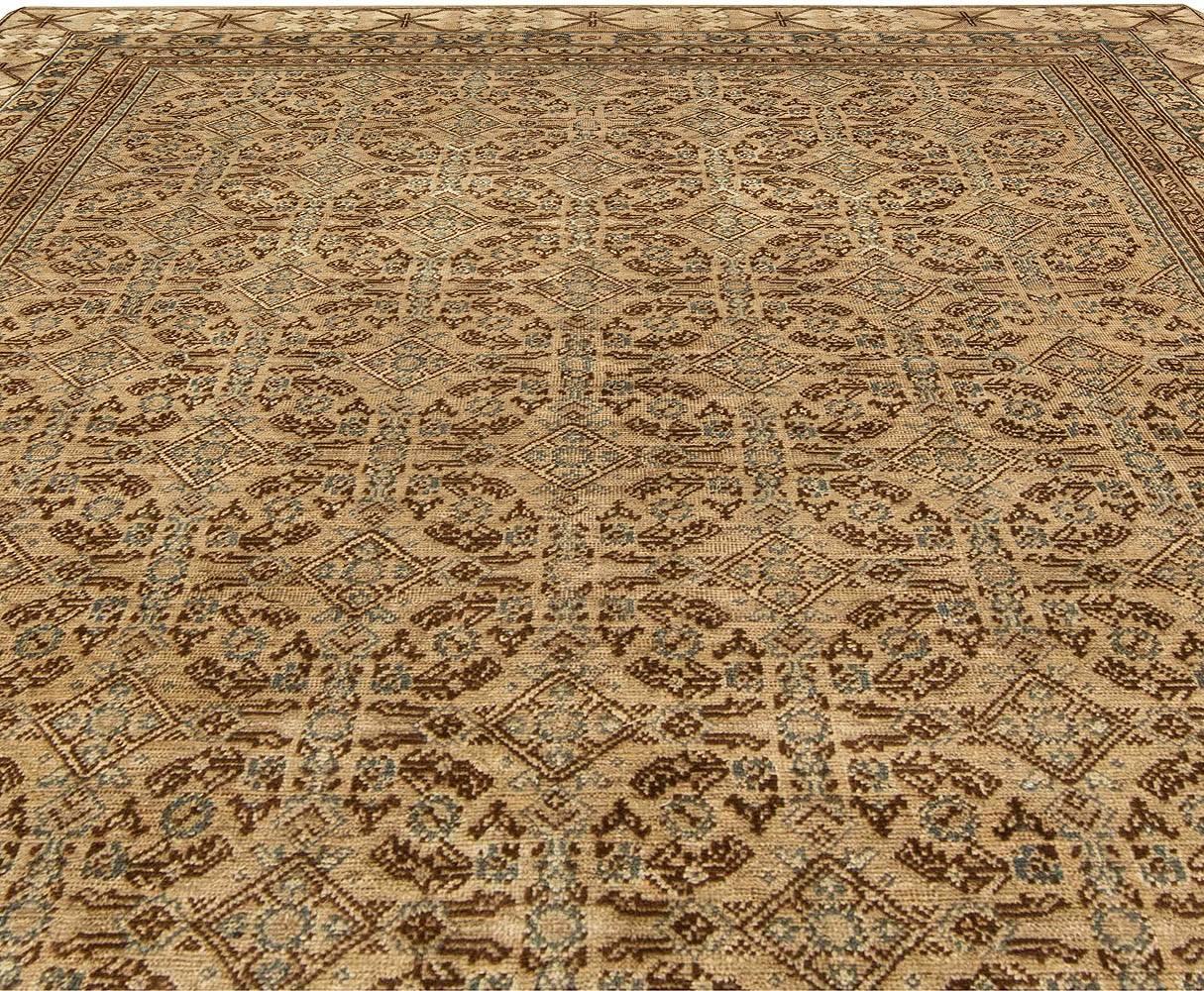 Mid-Century Modern Midcentury Samarkand Brown Beige Handwoven Wool Rug For Sale
