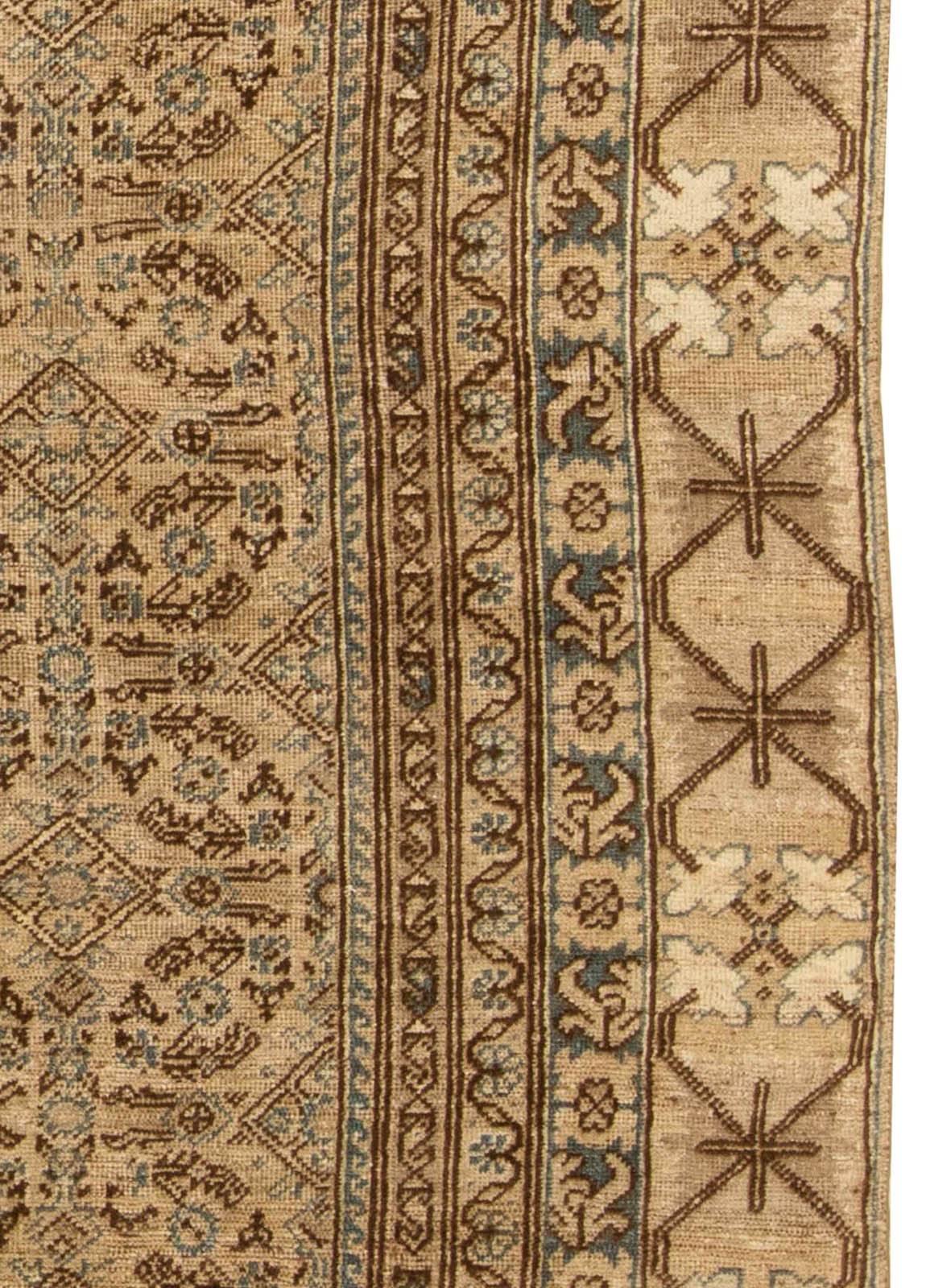 Midcentury Samarkand Brown Beige Handwoven Wool Rug In Good Condition For Sale In New York, NY
