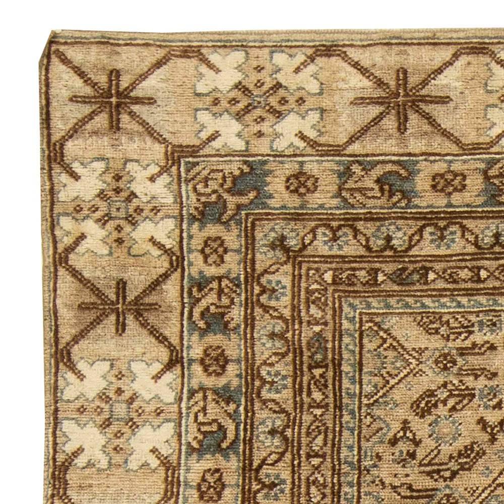 20th Century Midcentury Samarkand Brown Beige Handwoven Wool Rug For Sale
