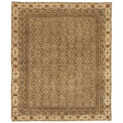 Vintage Midcentury Samarkand Brown Beige Handwoven Wool Rug