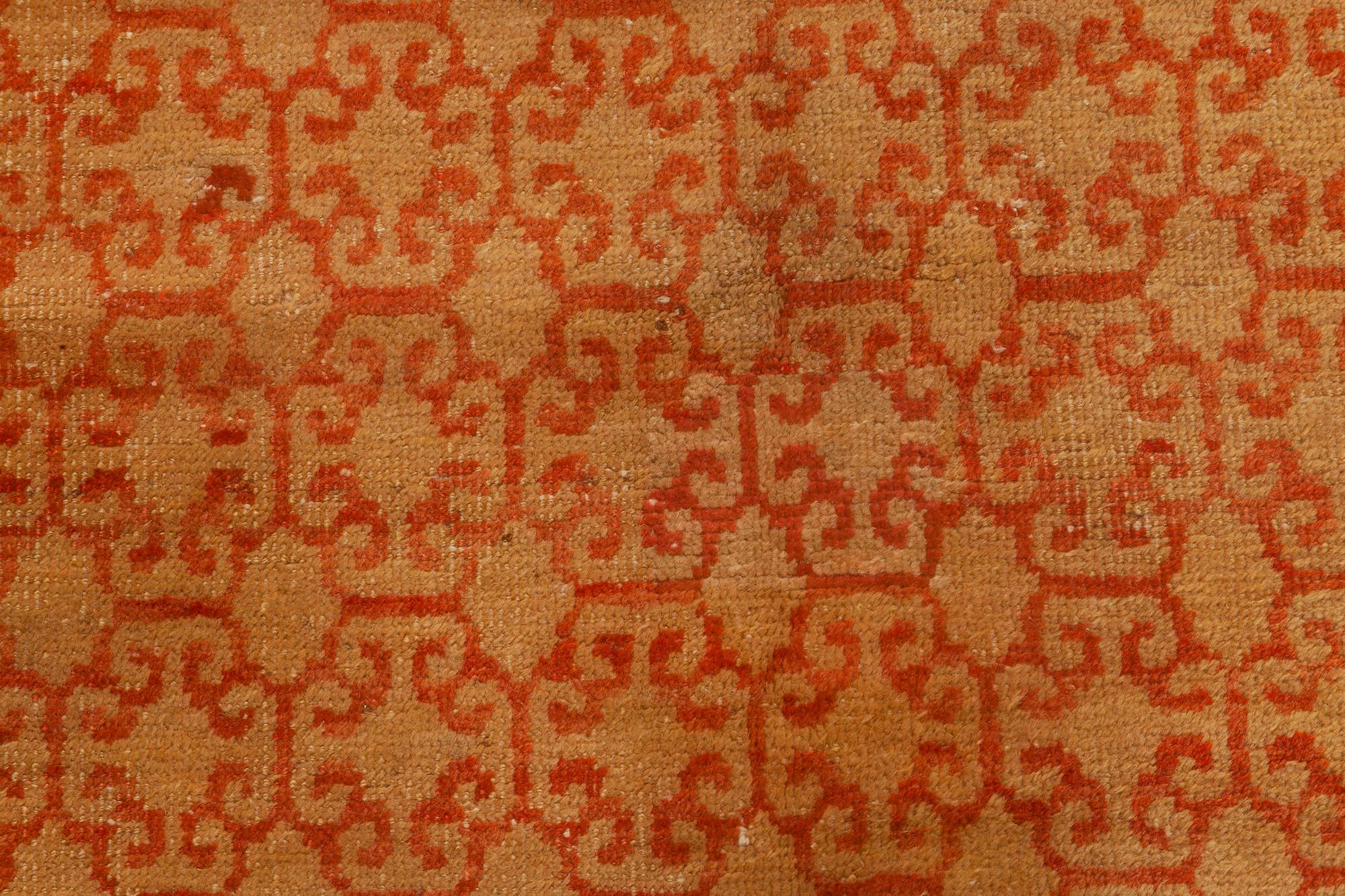 Mid-Century Modern Midcentury Samarkand Orange Handmade Wool Rug For Sale
