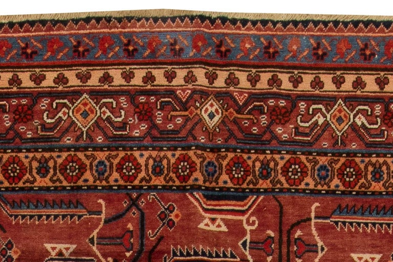 Uzbek Midcentury Samarkand Red Handmade Wool Rug For Sale