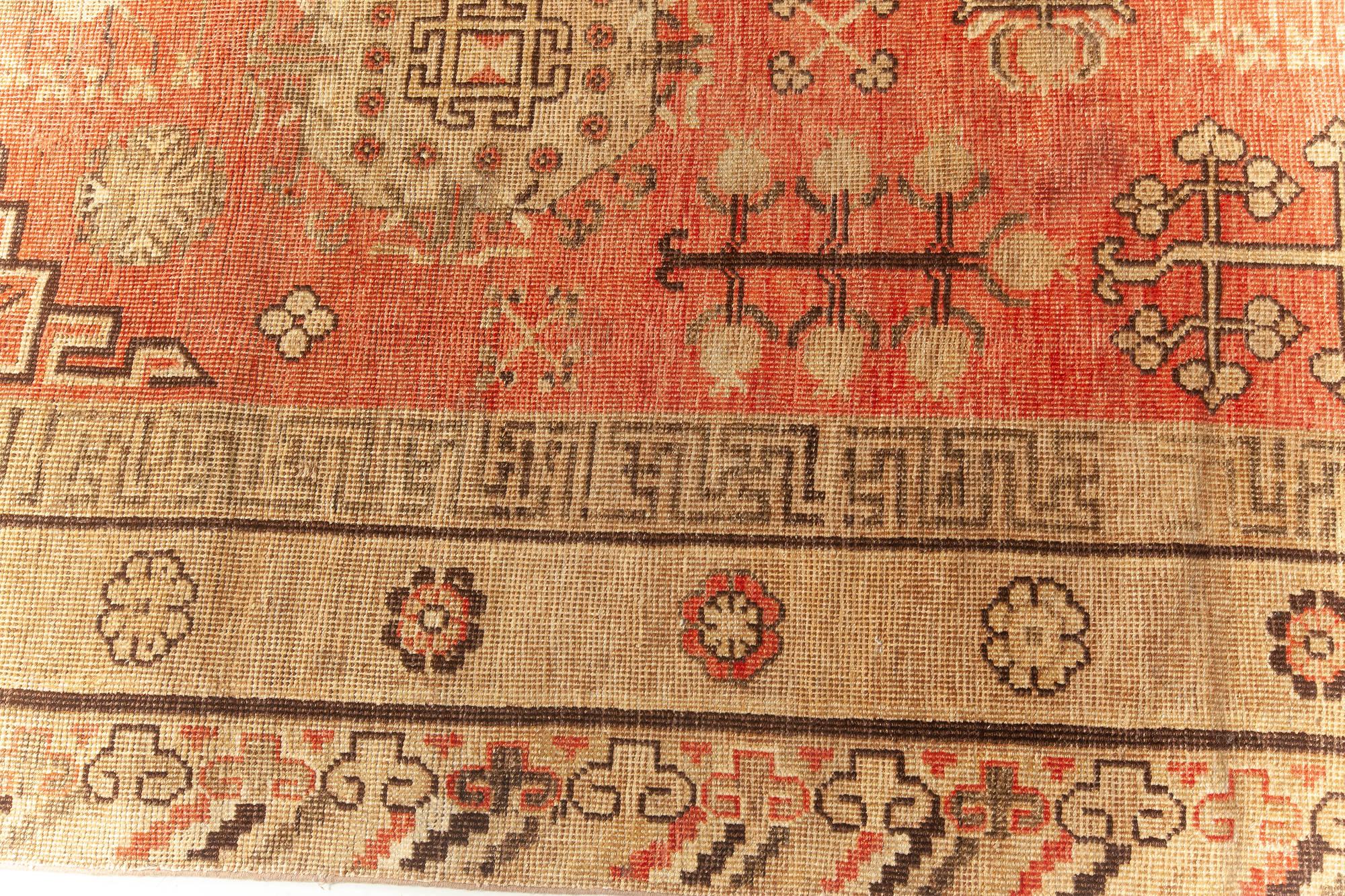 Uzbek Midcentury Samarkand Red Handmade Wool Rug For Sale