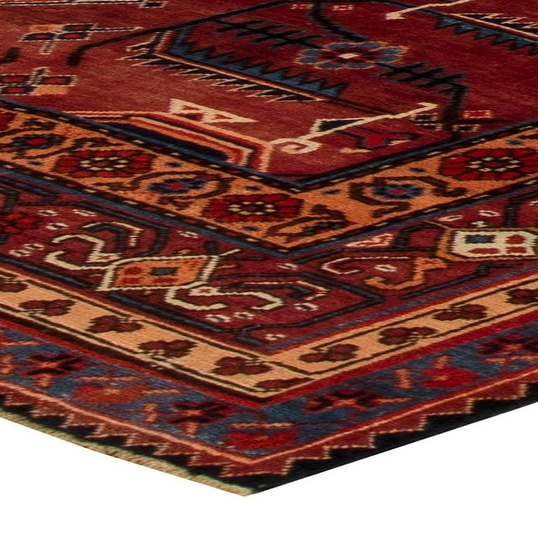 Midcentury Samarkand Red Handmade Wool Rug In Good Condition For Sale In New York, NY