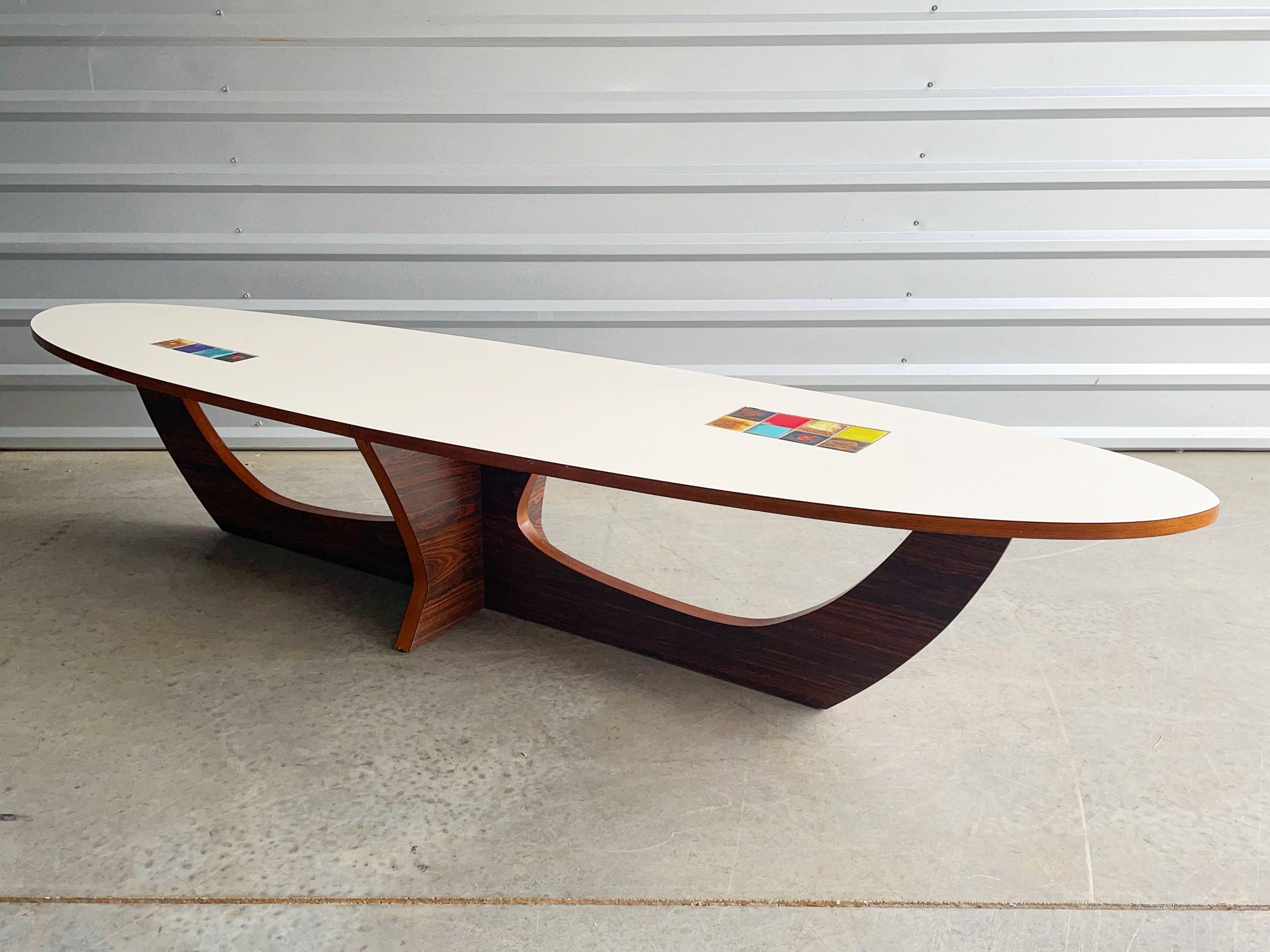 Midcentury Samson Berman Studio Craft Surfboard Style Coffee Table W/ Inset Tile 5