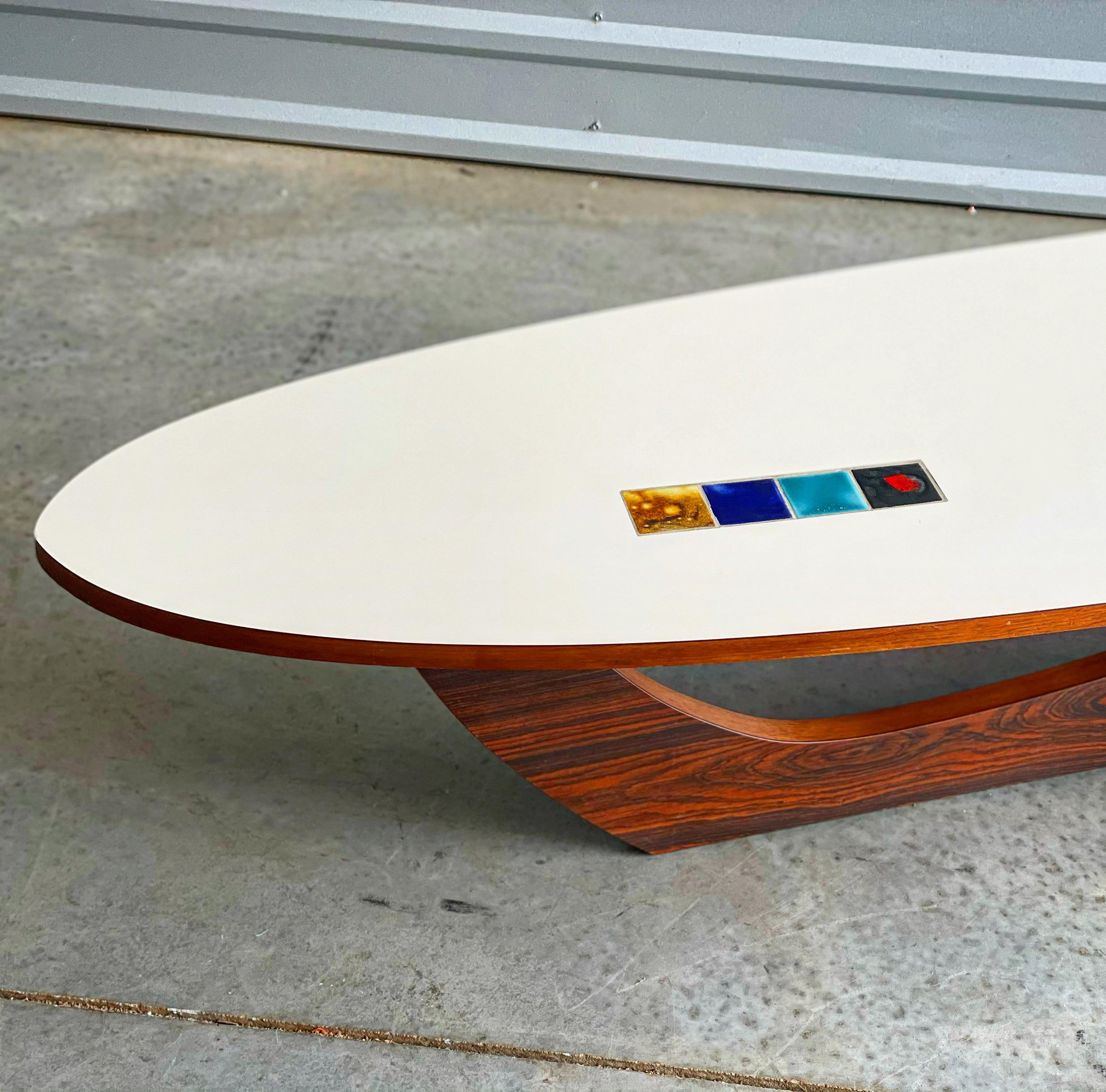 Midcentury Samson Berman Studio Craft Surfboard Style Coffee Table W/ Inset Tile 6