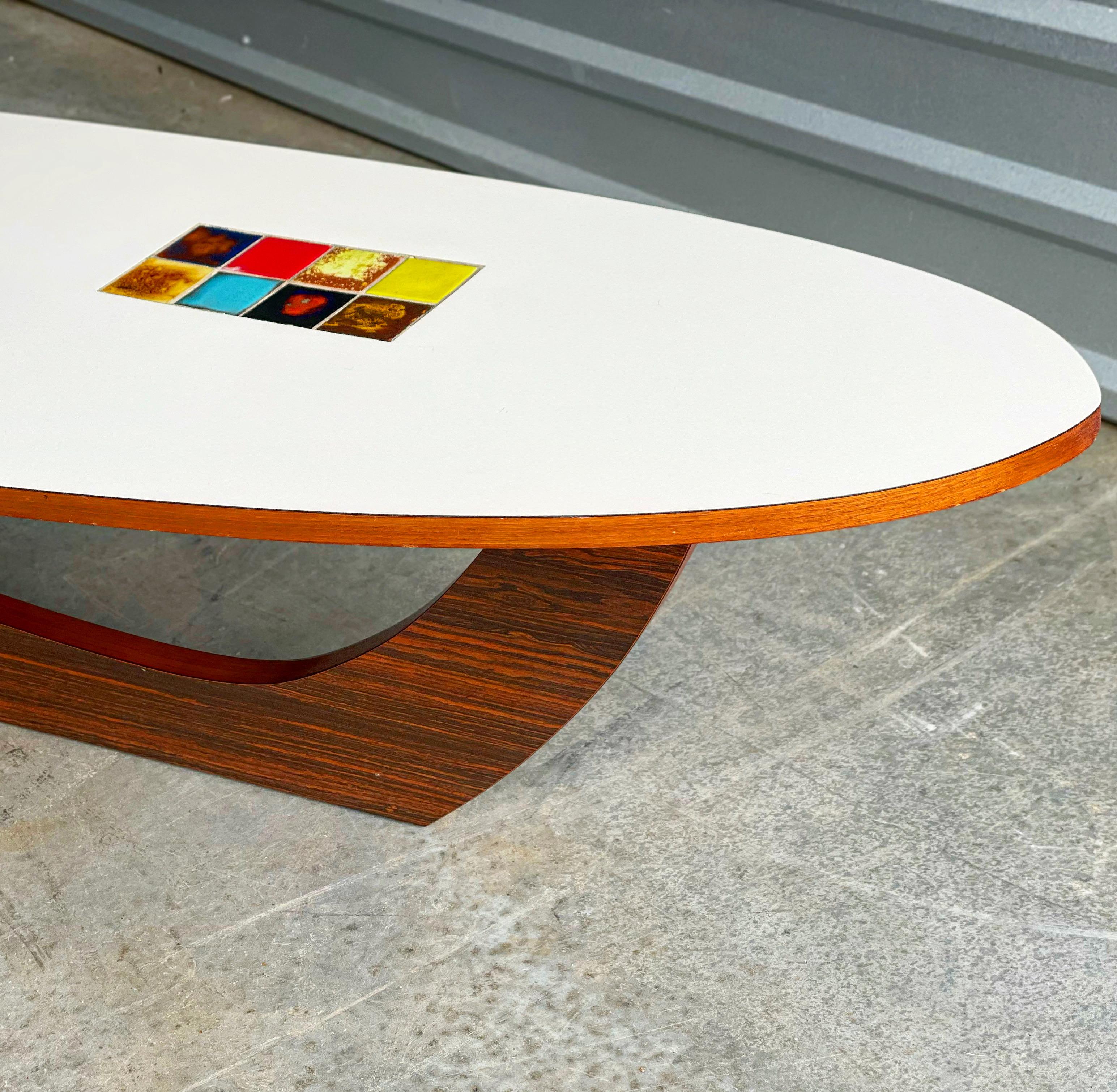 Midcentury Samson Berman Studio Craft Surfboard Style Coffee Table W/ Inset Tile In Good Condition In Decatur, GA