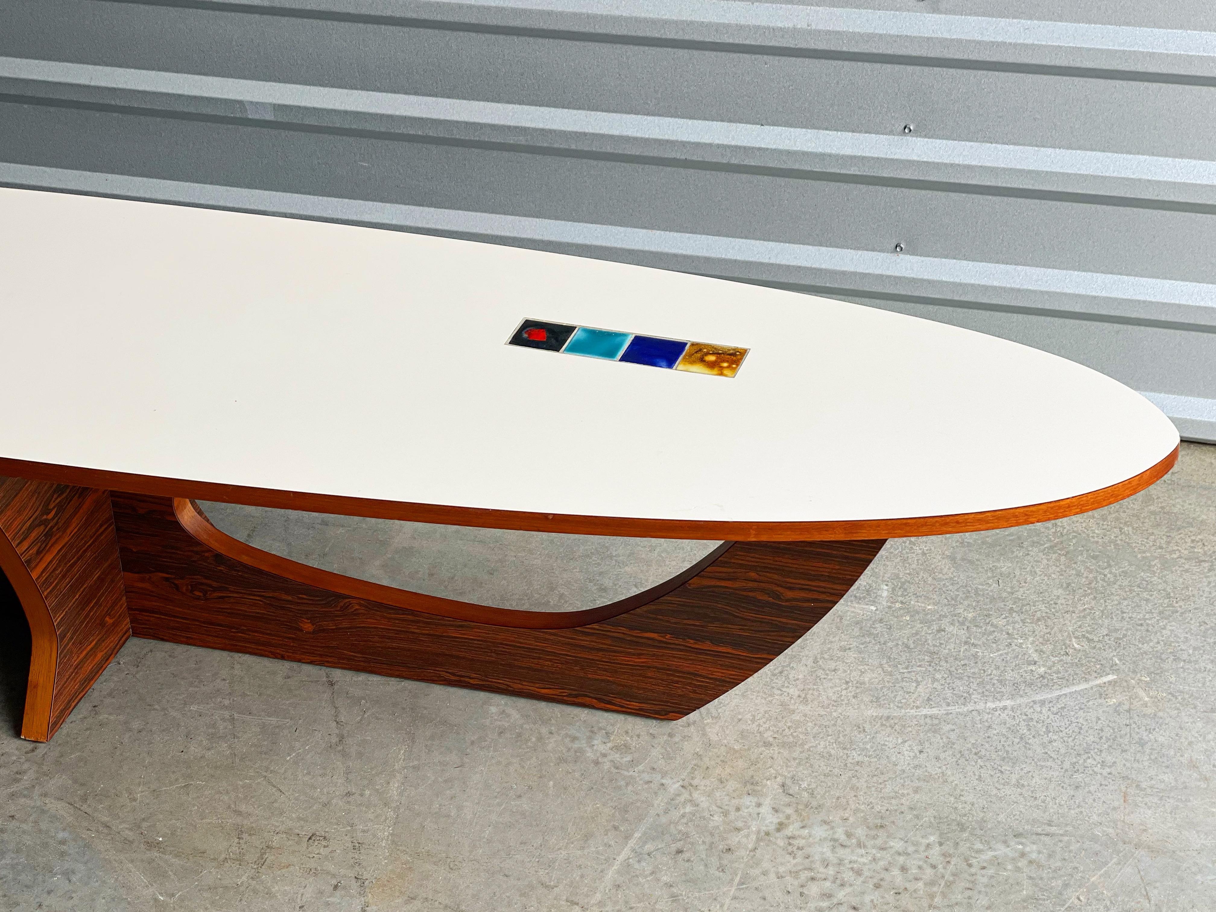 Midcentury Samson Berman Studio Craft Surfboard Style Coffee Table W/ Inset Tile 1