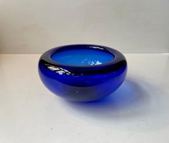 Midcentury Sapphire Blue Holmegaard Glass Bowl by Per Lütken