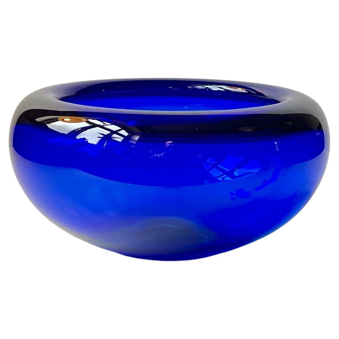 Midcentury Sapphire Blue Holmegaard Glass Bowl by Per Lütken For Sale