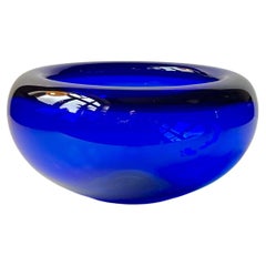 Midcentury Sapphire Blue Holmegaard Glass Bowl by Per Lütken