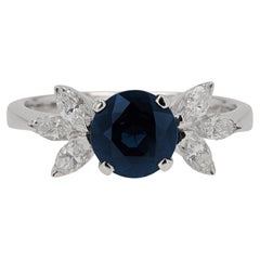 Midcentury Sapphire Diamond Flower Engagement Ring