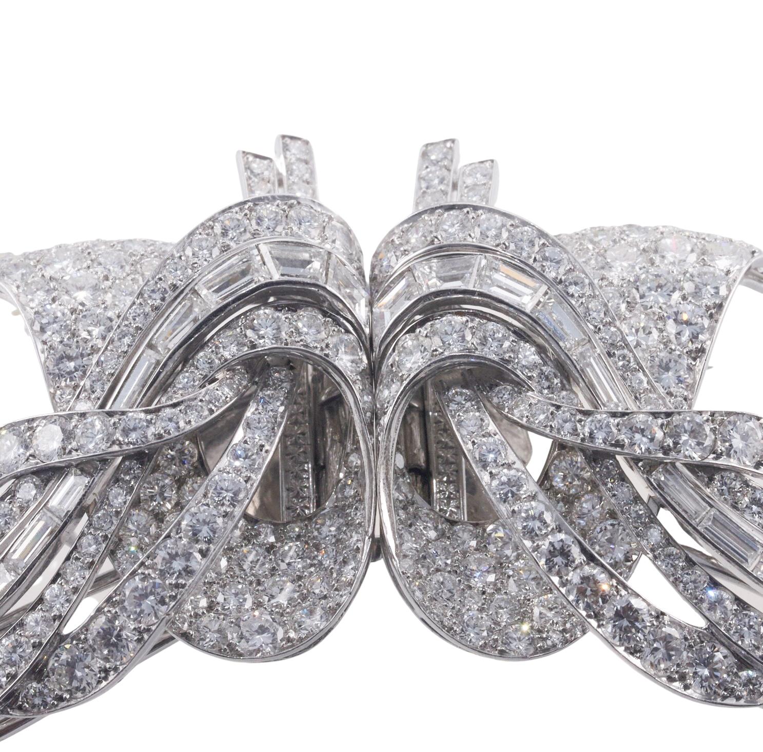 Midcentury Sapphire Diamond Platinum Brooch Clip Set For Sale 3