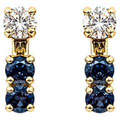 Veste « Midcentury » sertie de saphirs et boucles d'oreilles en diamants, en or jaune 14 carats