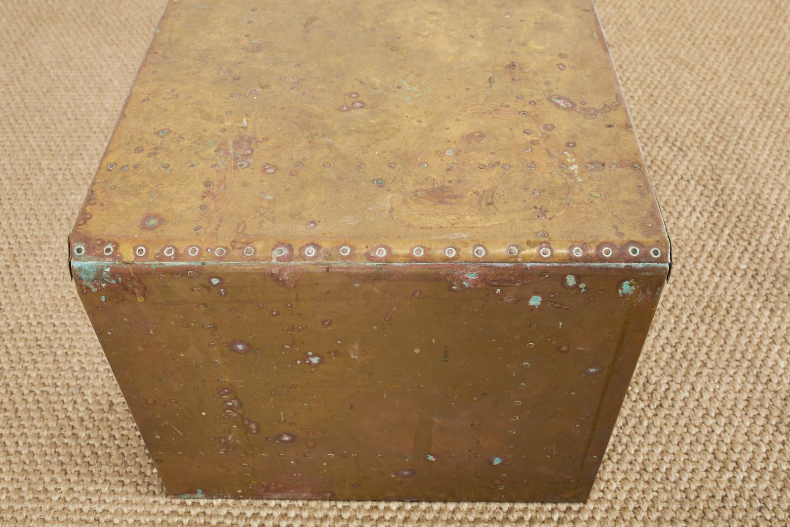 Midcentury Sarreid Patinated Brass Waterfall Cocktail Table For Sale 3