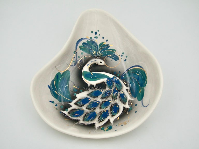 Mid-Century Peacock Freeform Bowl by Sascha Brastoff For Sale at