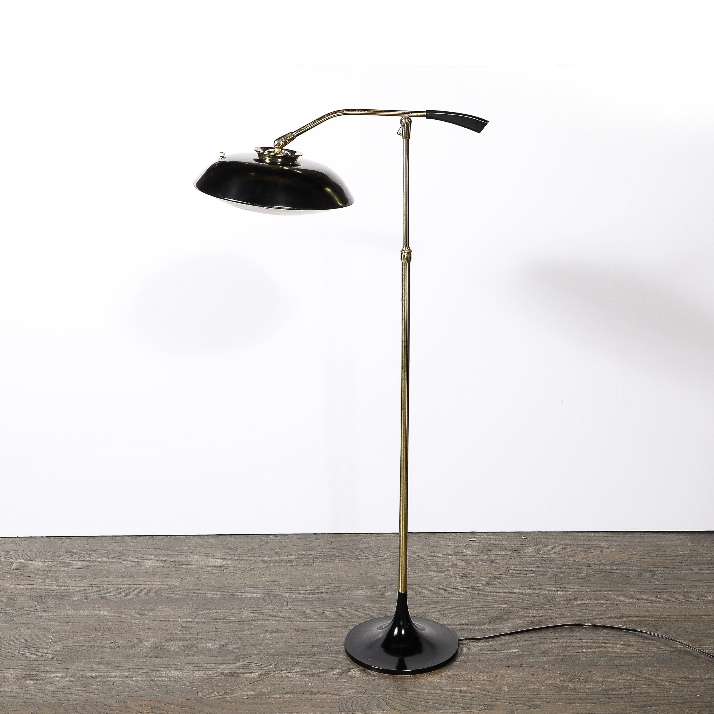 MidCentury Saucer Articulating Brass & Black Enamel Floorlamp by Gerald Thurston 12