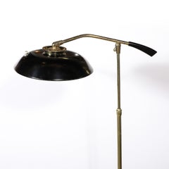 MidCentury Saucer Articulating Brass & Black Enamel Floorlamp by Gerald Thurston