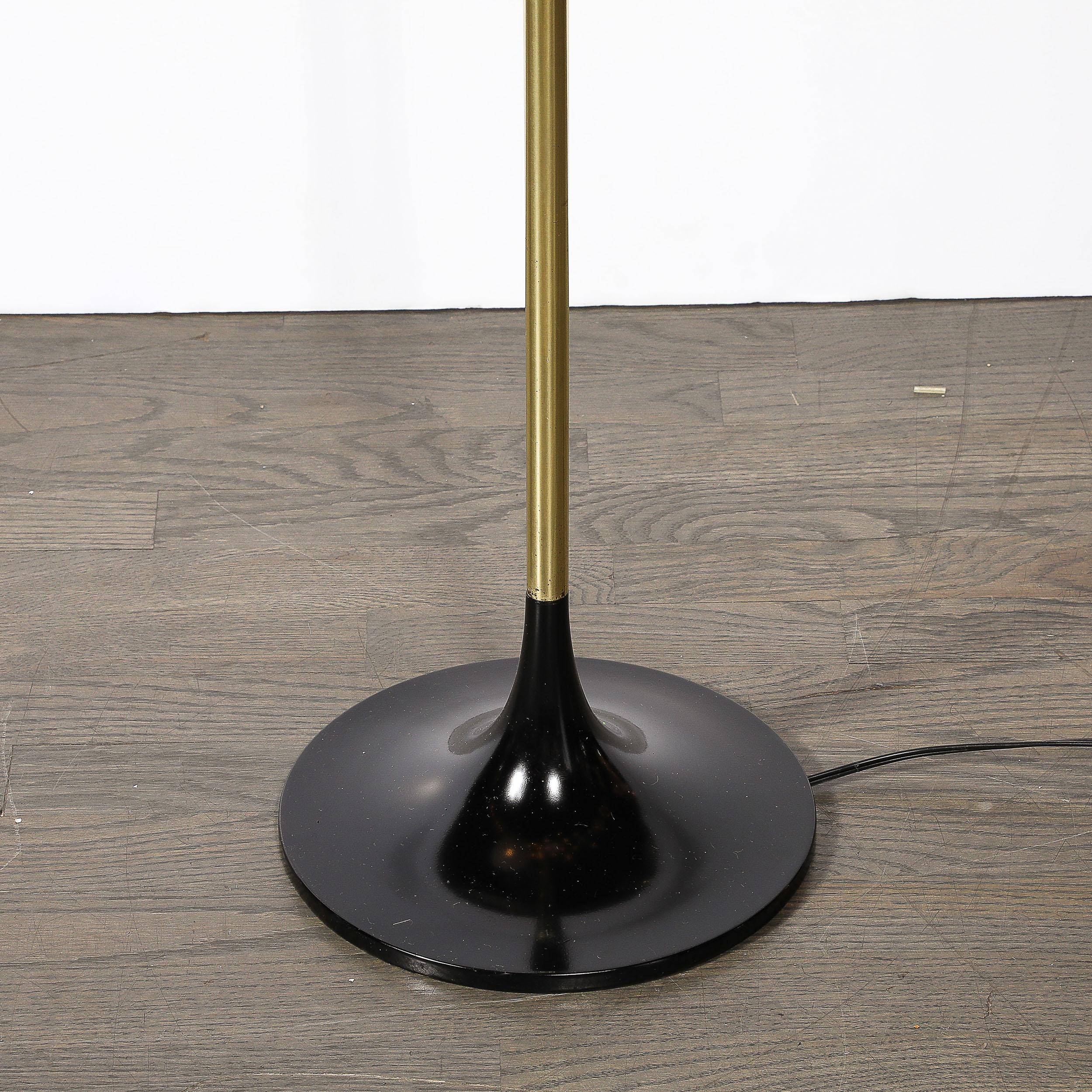 American MidCentury Saucer Articulating Brass & Black Enamel Floorlamp by Gerald Thurston