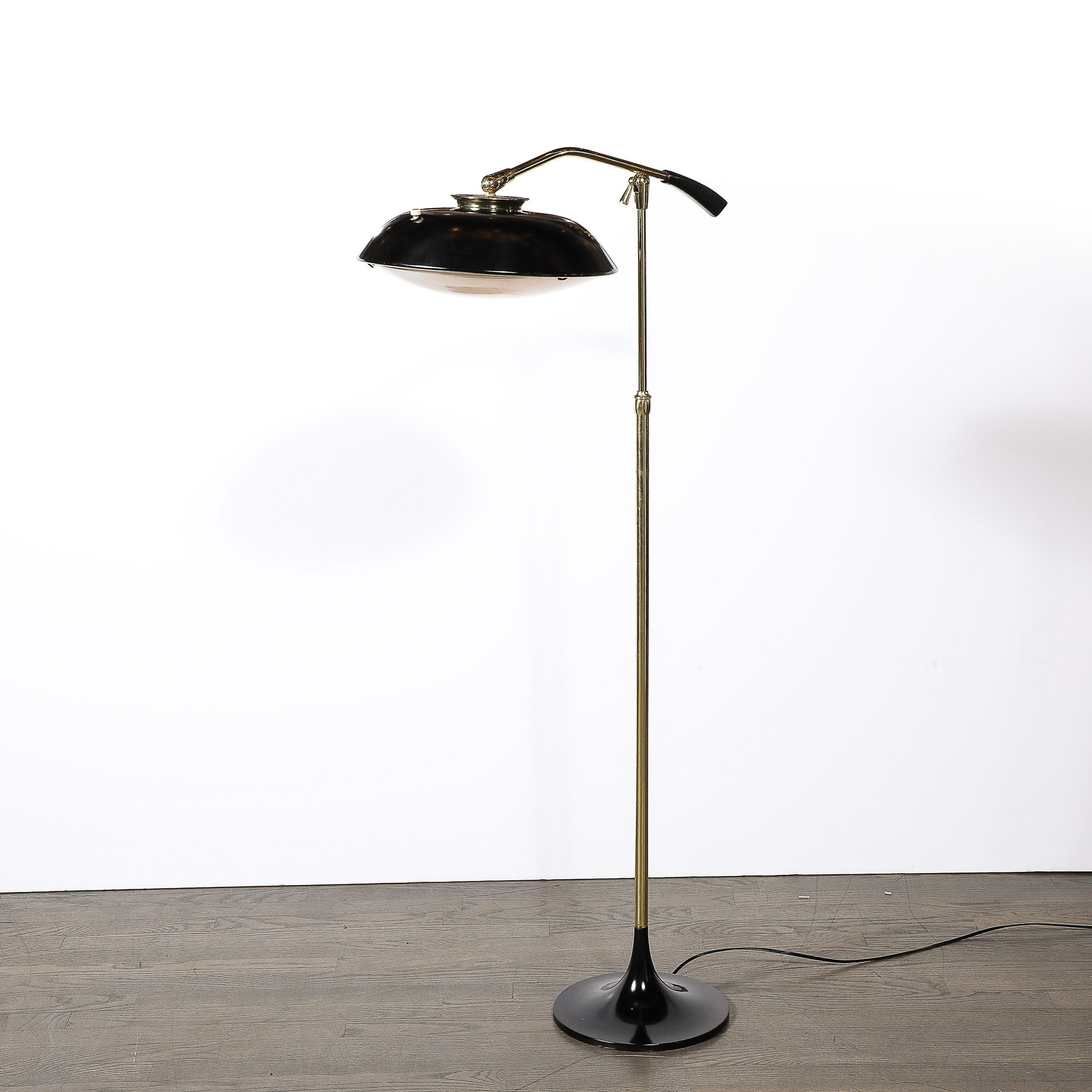 MidCentury Saucer Articulating Brass & Black Enamel Floorlamp by Gerald Thurston 1