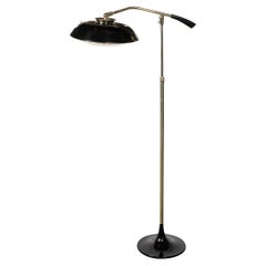 MidCentury Saucer Articulating Brass & Black Enamel Floorlamp by Gerald Thurston