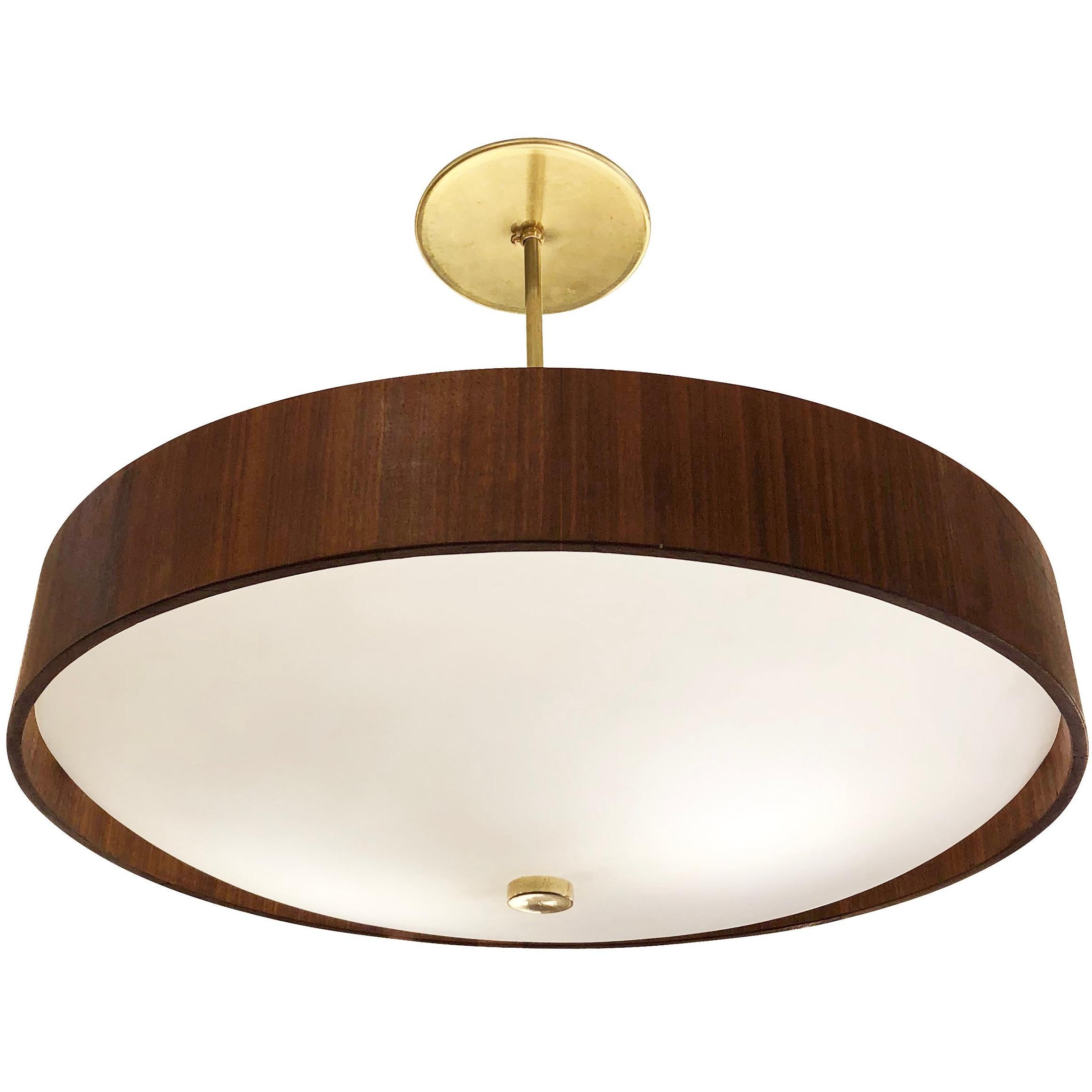 Midcentury Saucer Chandelier with Wood Ring