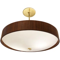 Midcentury Saucer Chandelier with Wood Ring