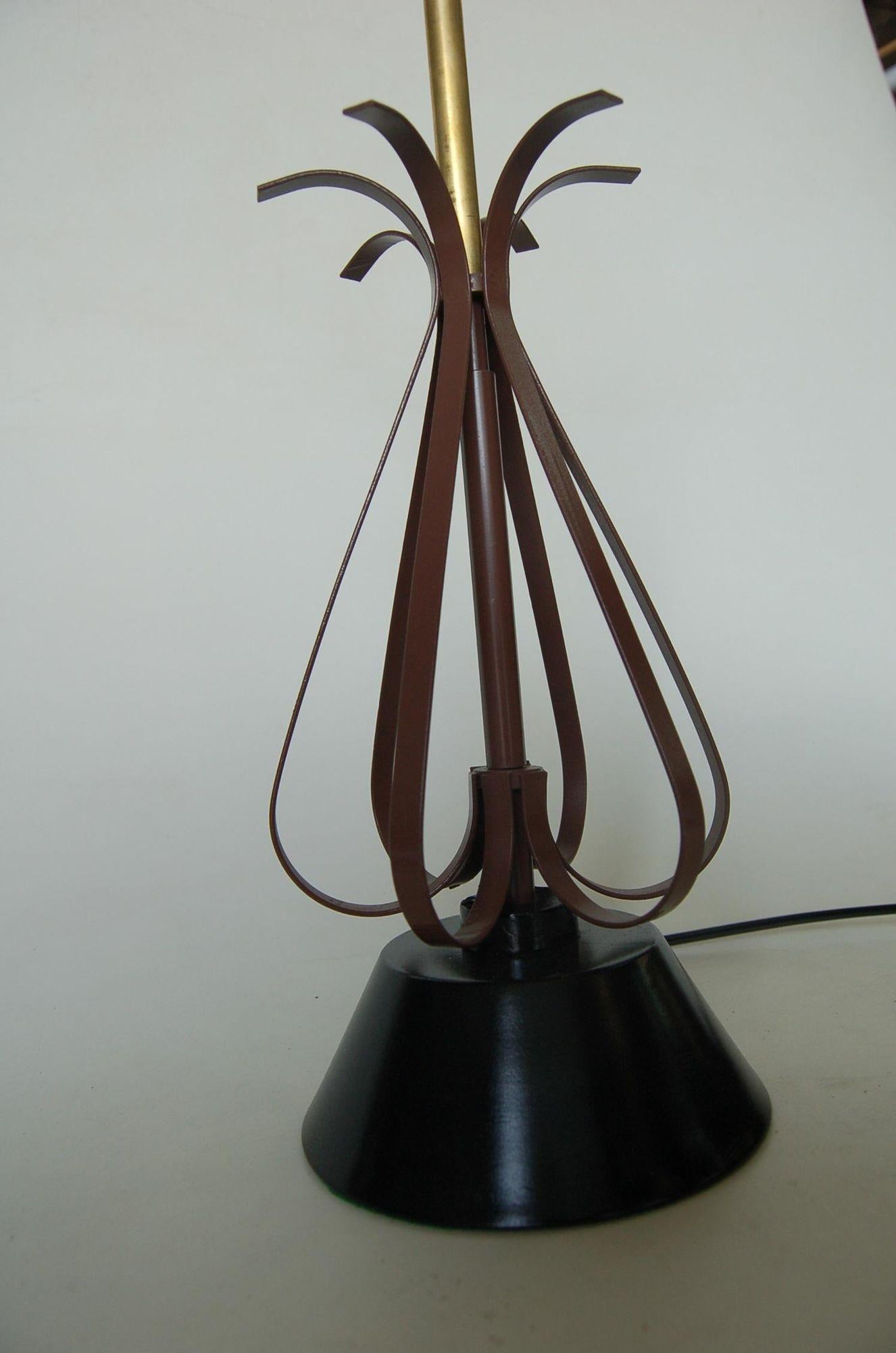 Mid-20th Century Midcentury Scalloped Steel and Brass Table Lamp For Sale